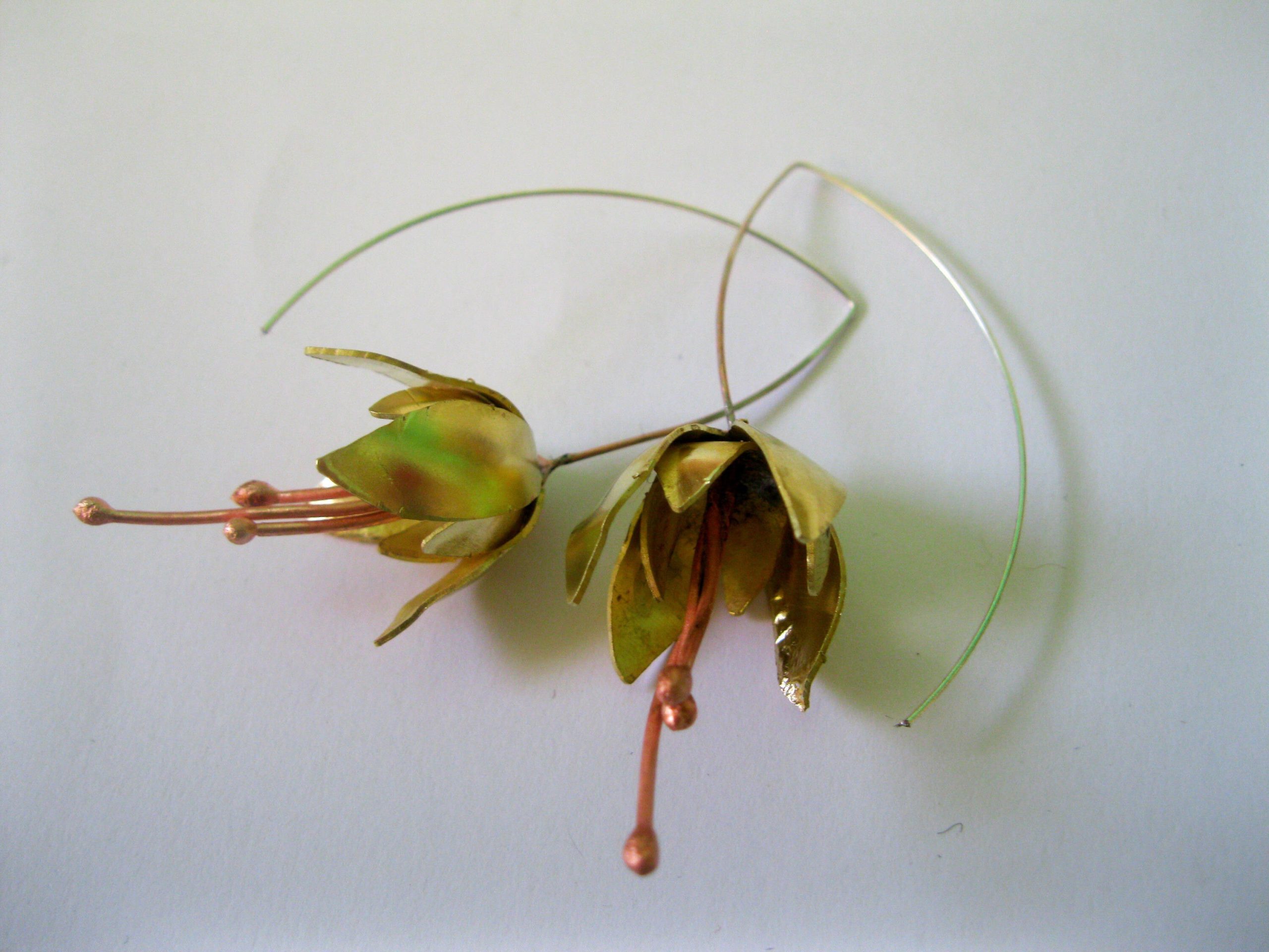 Flower Earrings / Brass Jewelry / Hoop Earrings / Dangle Earrings / Drop Earrings