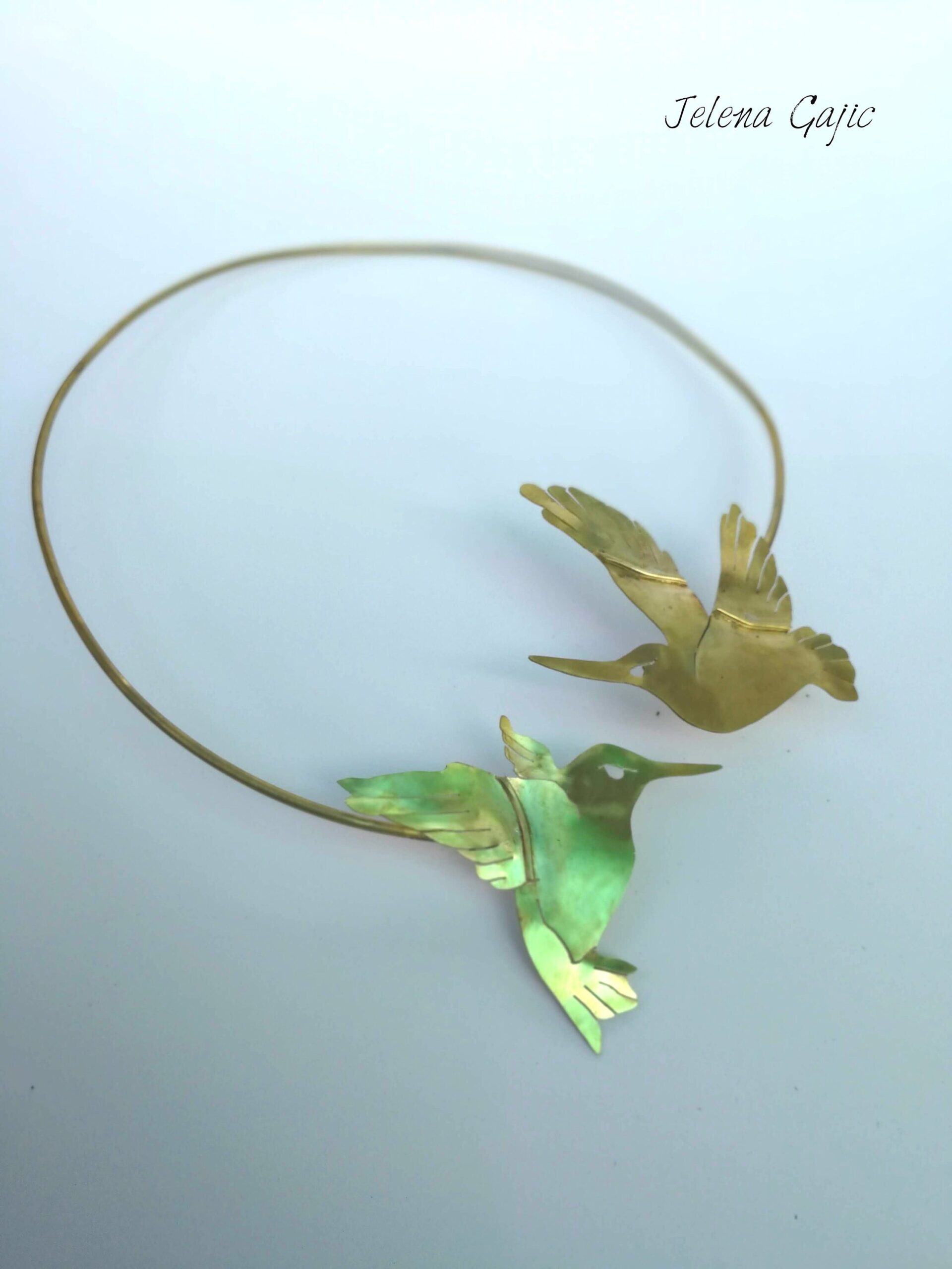 Handmade Hummingbird Necklace. Brass Jewelry .  Bird Charm Necklace