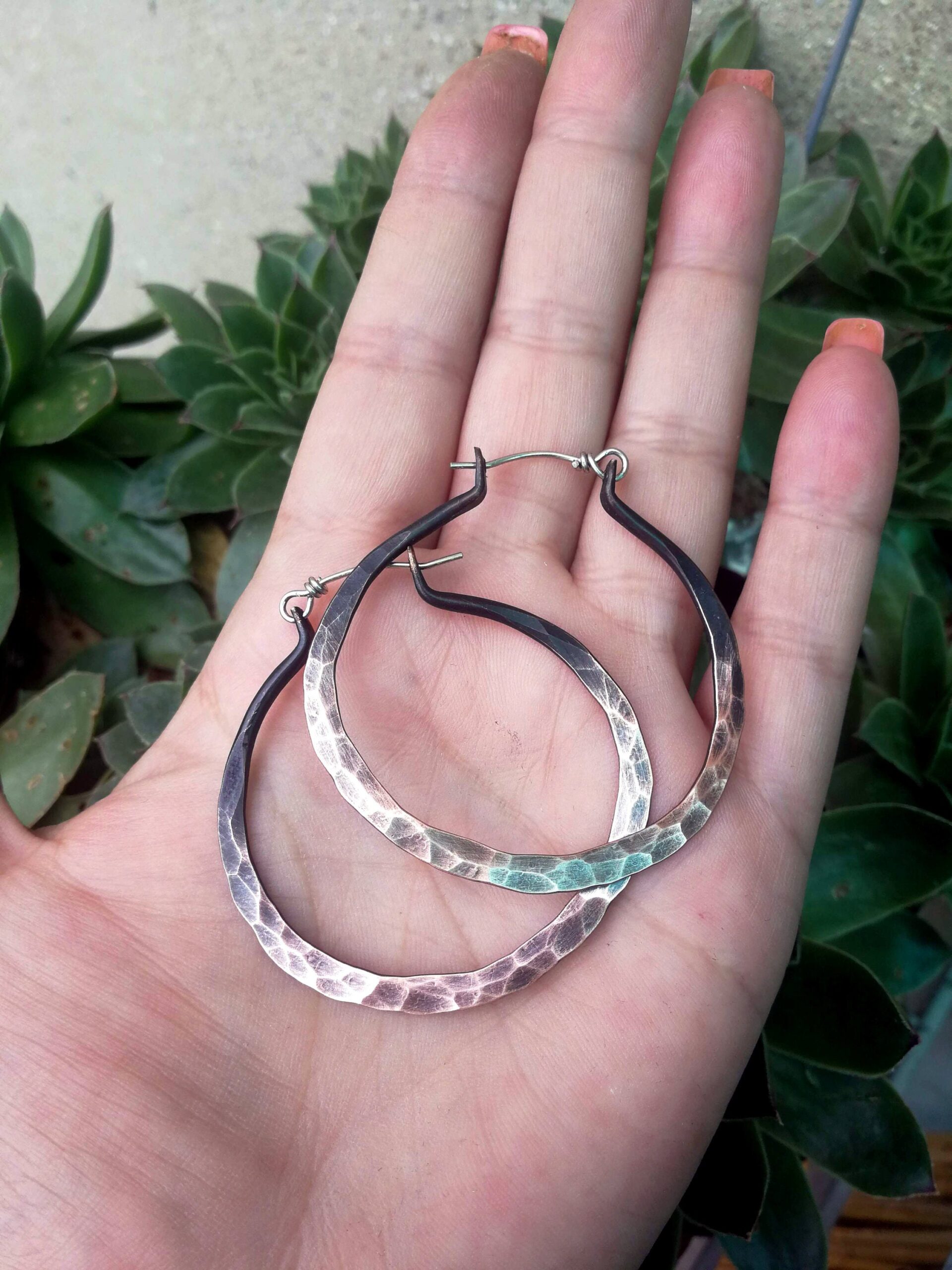 Hammered Hoop Earrings Ombre Hammered Hoops  Copper  hoops – Streatched Ear