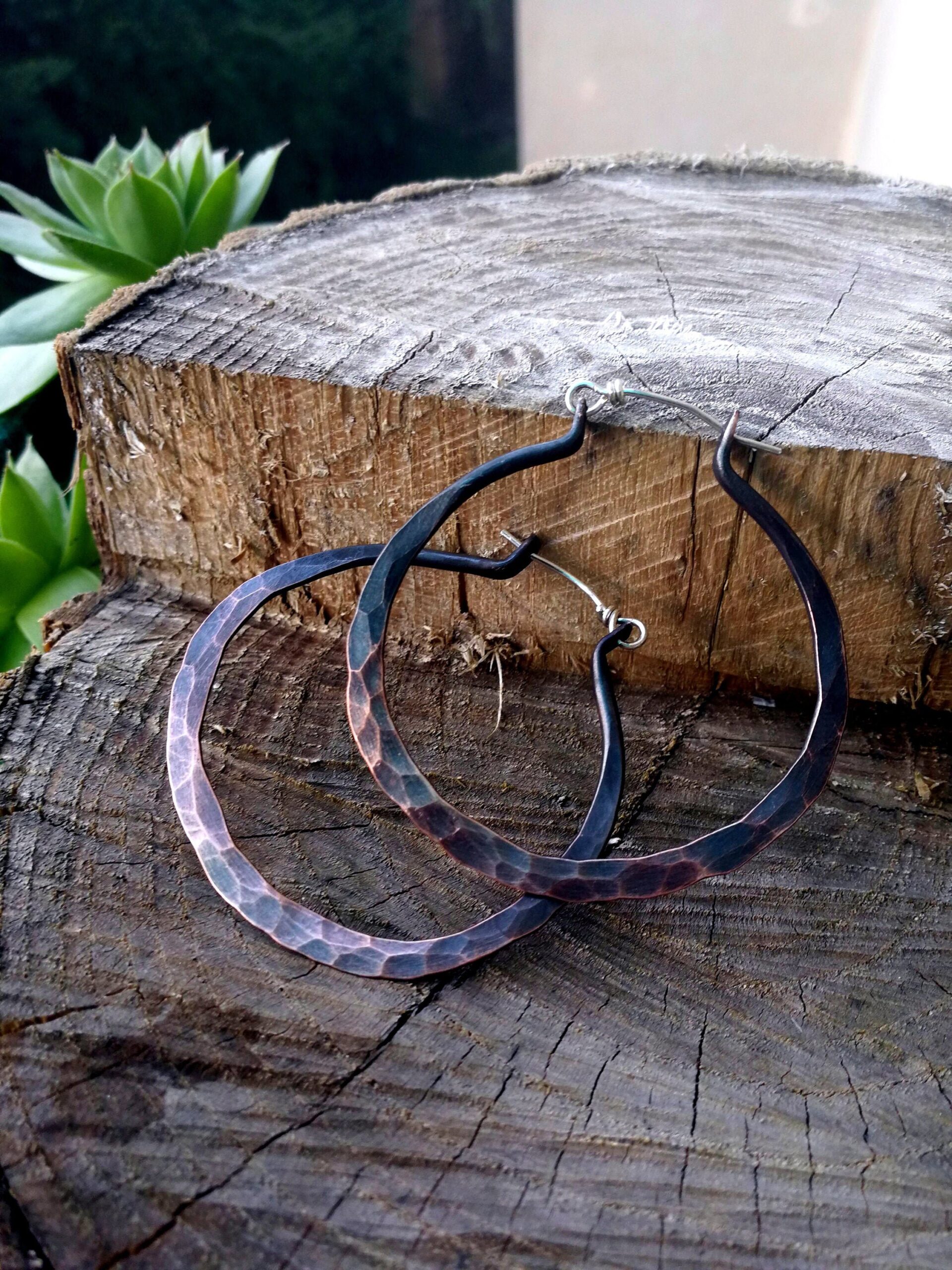 Hammered Hoop Earrings Ombre Hammered Hoops  Copper  hoops – Streatched Ear