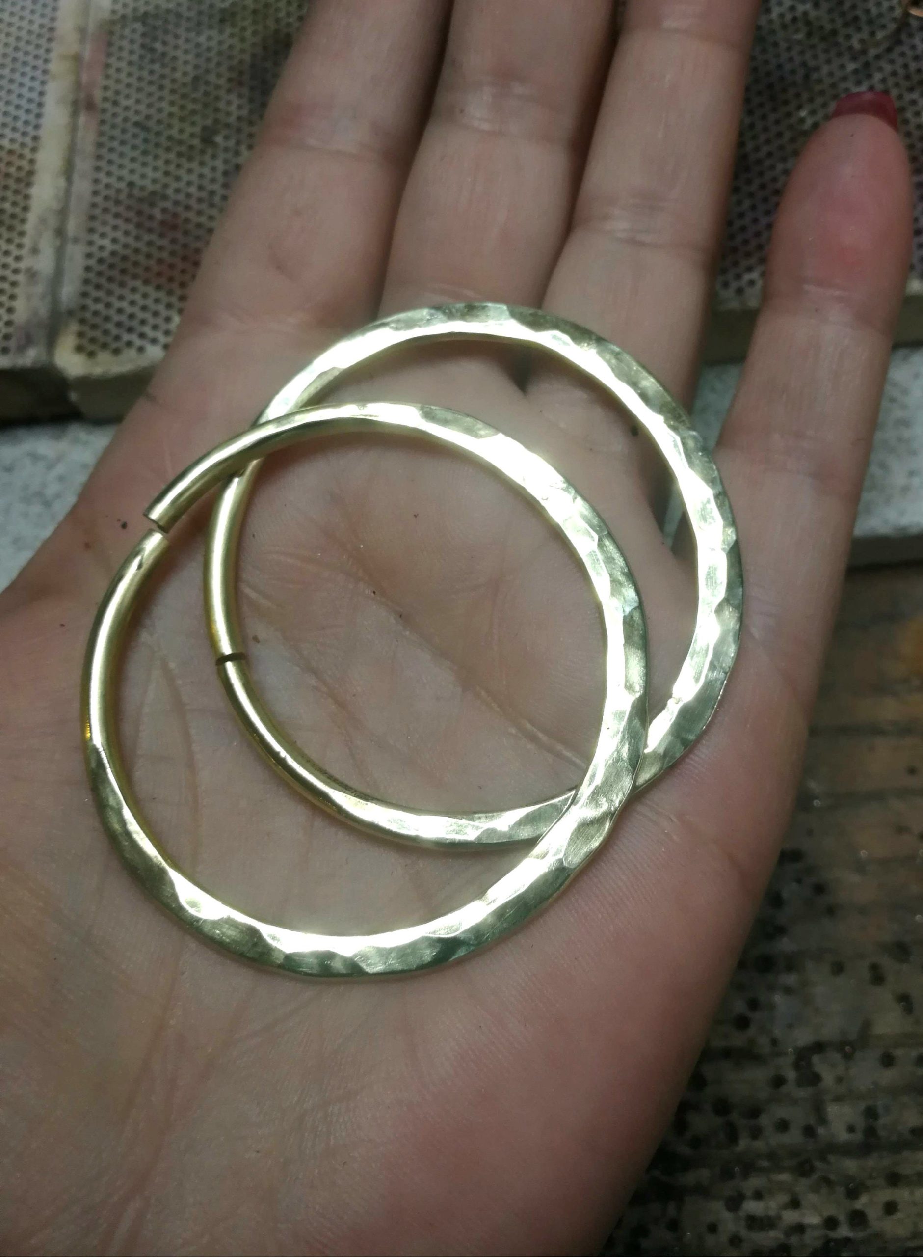 8 gauge Brass Hammered Hoops   Stretched Ear