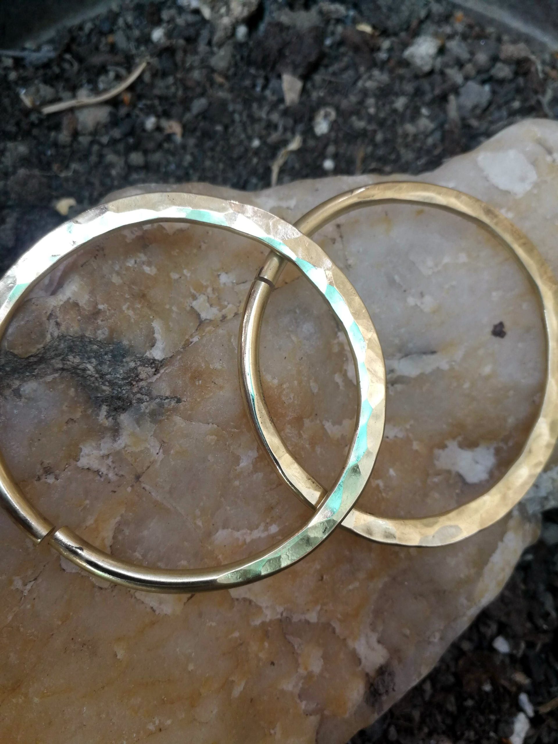 8 gauge Brass Hammered Hoops Stretched Ear