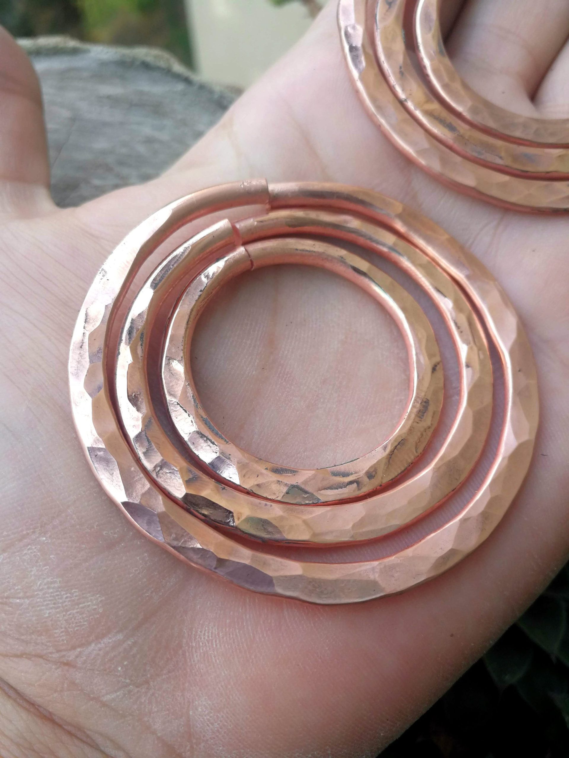 8 gauge Hammered Hoops   Copper Hoops  - Stretched Ears