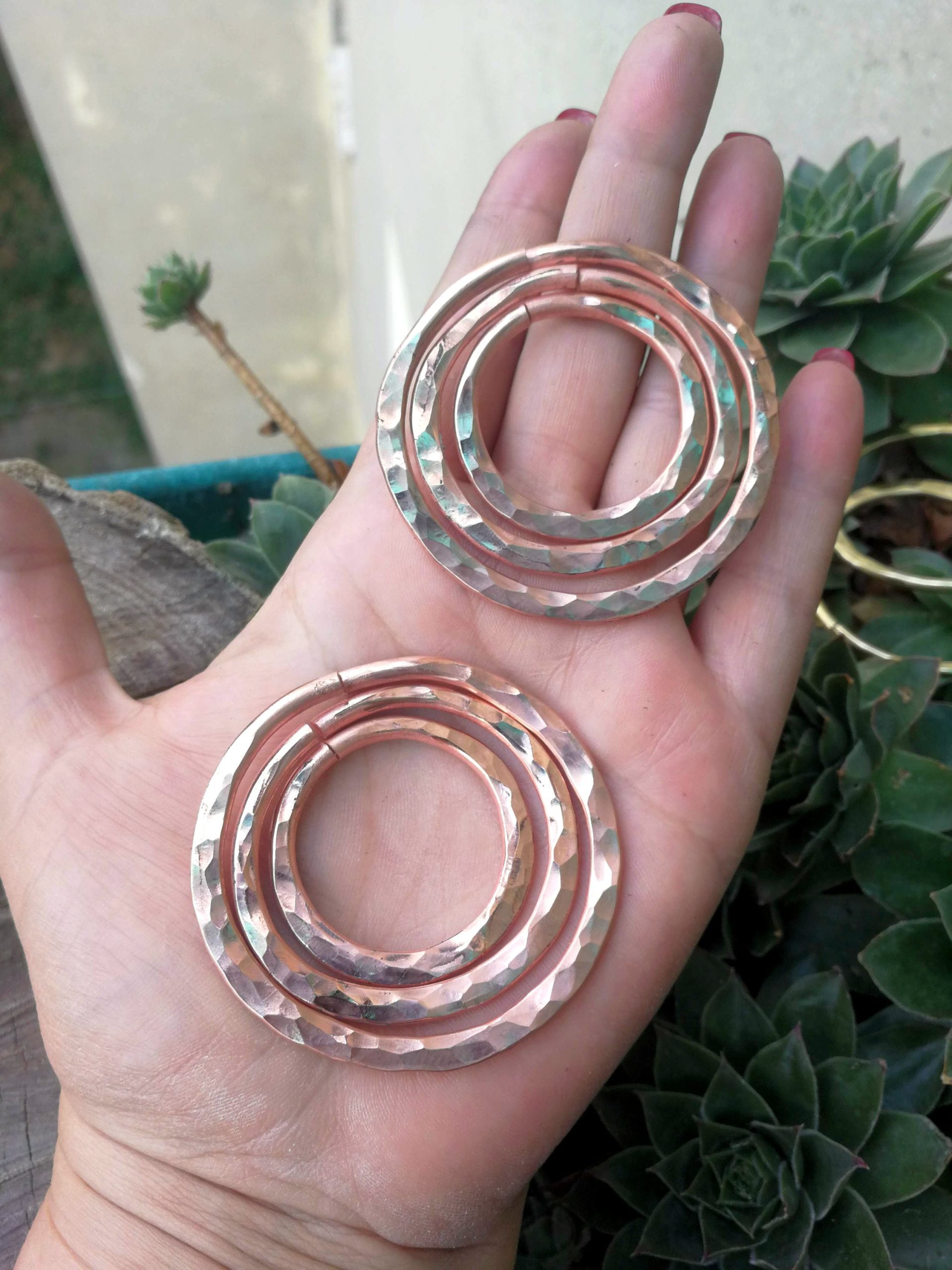 8 gauge Hammered Hoops   Copper Hoops  - Stretched Ears