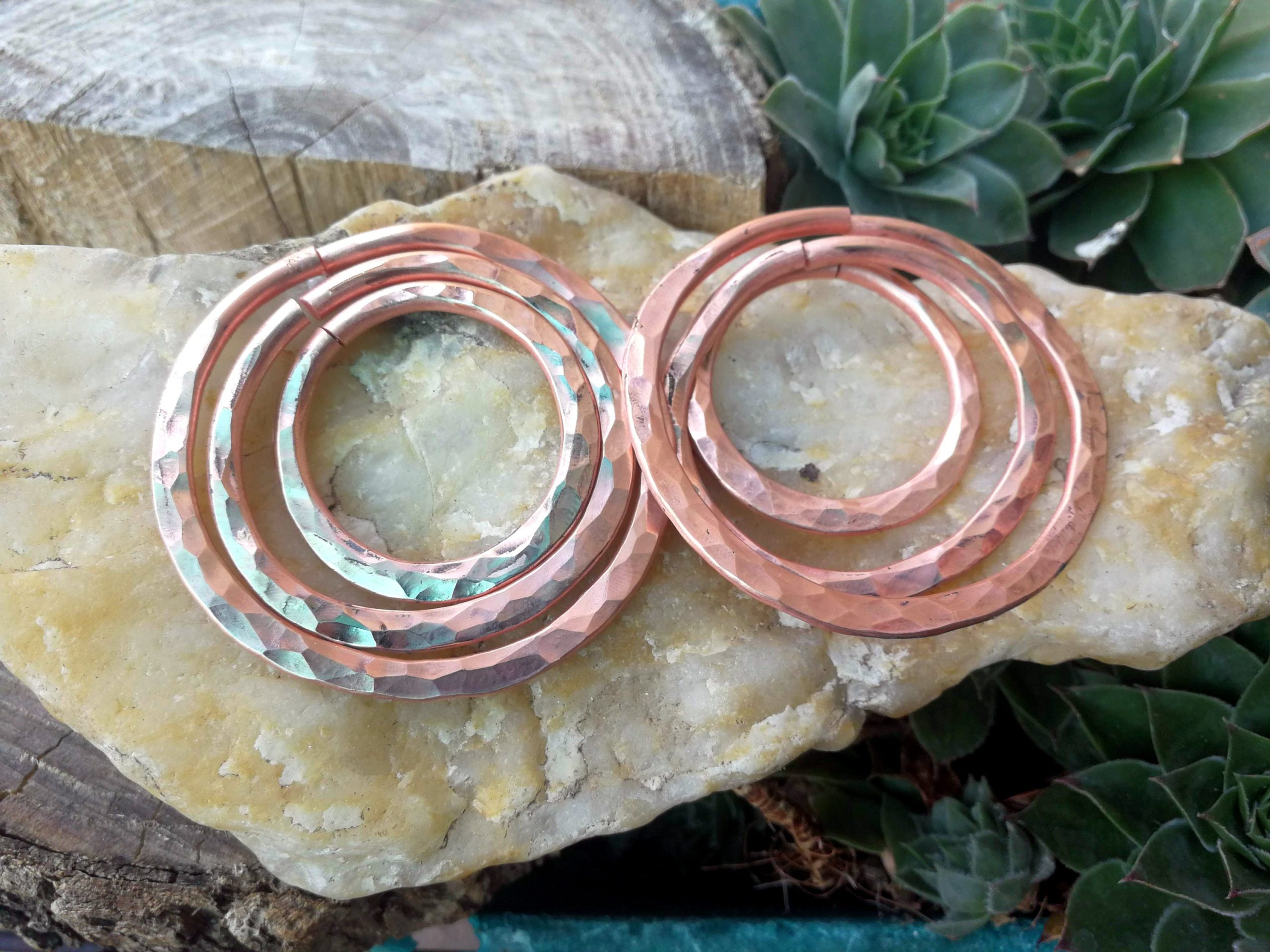 8 gauge Hammered Hoops Copper Hoops - Stretched Ears