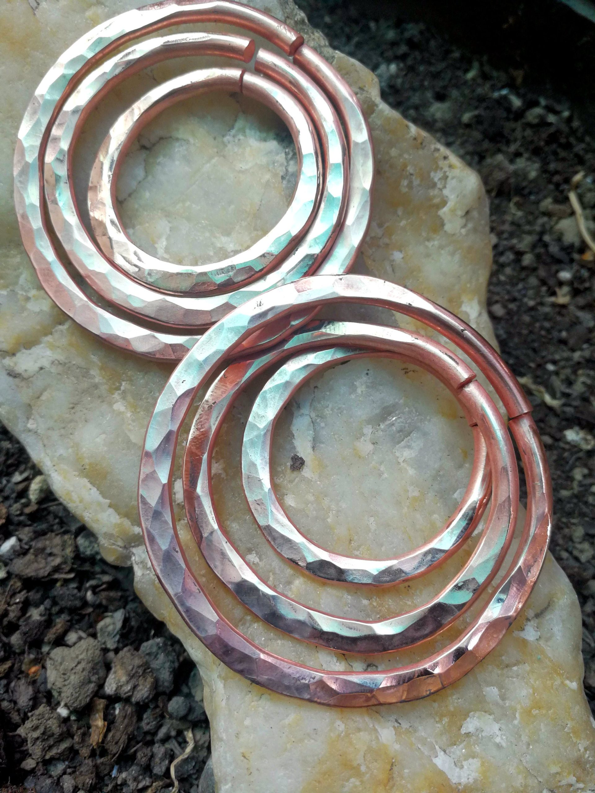 8 gauge Hammered Hoops   Copper Hoops  - Stretched Ears