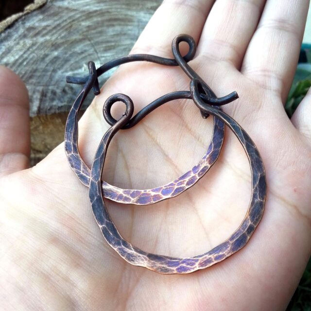 Rustic Hoops  / 10 gauge Stretched Ear / Hammered Ear Weights