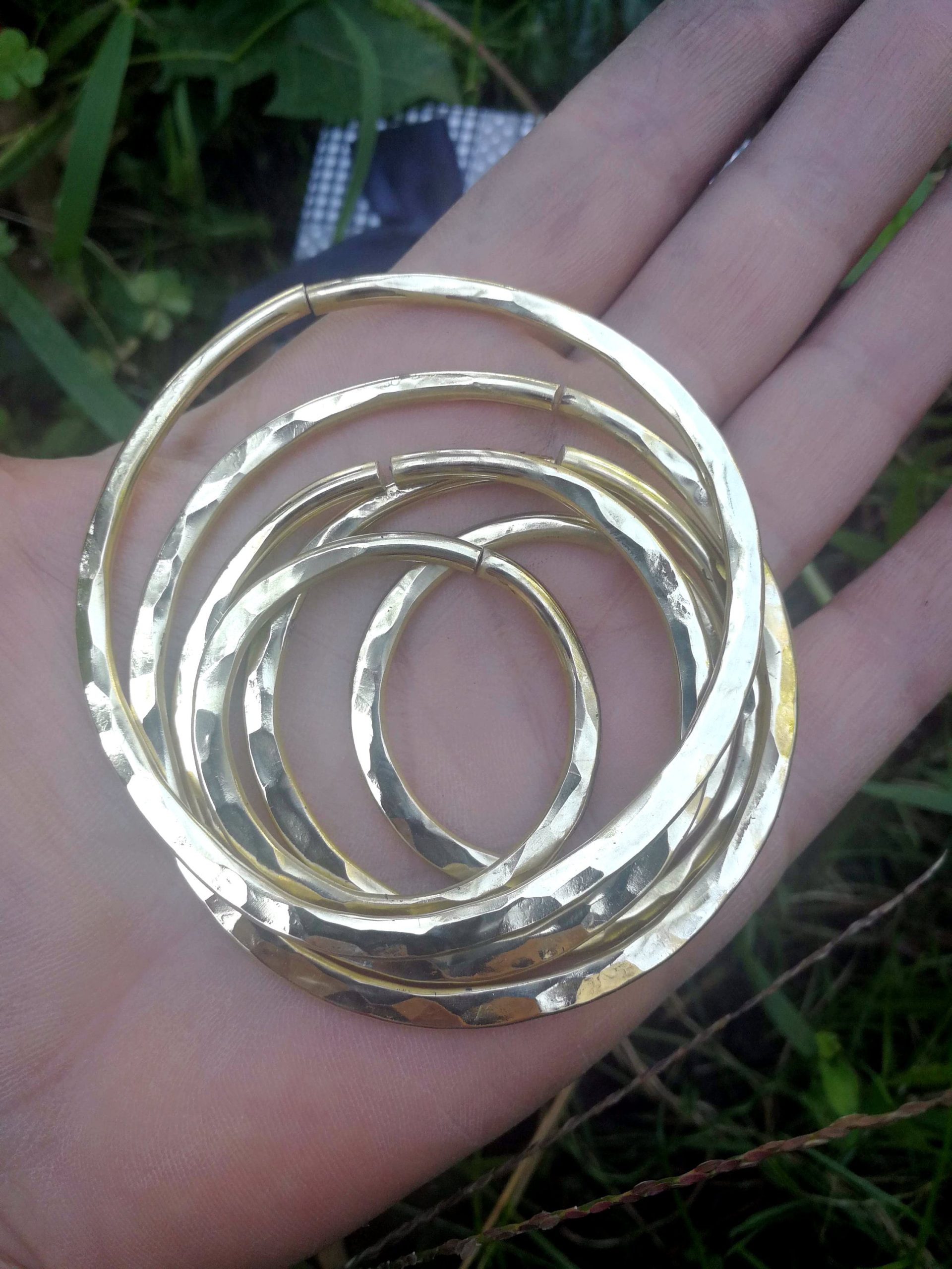 Set of Hammered Brass Hoops  8 gauge Ear Weights