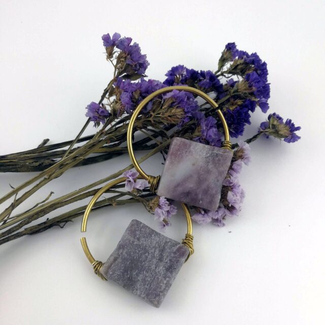 10 gauge Brass Hoops   Amethyst Tunnel Earrings