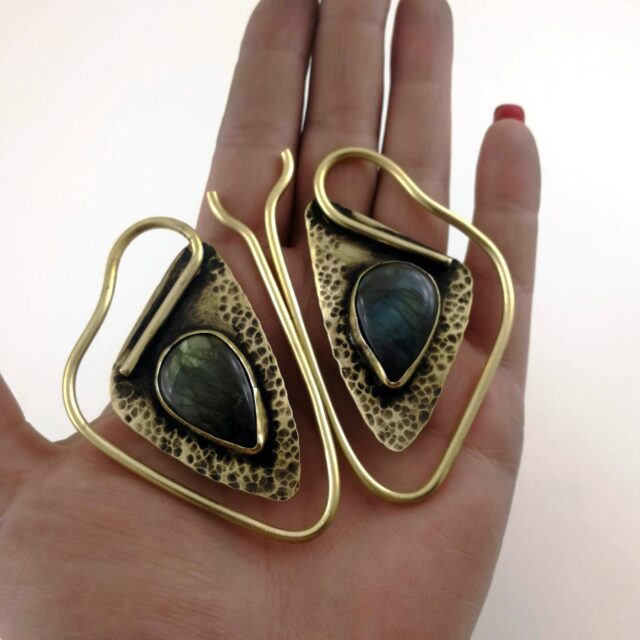 10 gauge Plug Earrings Labradorite Stone Ear Weights