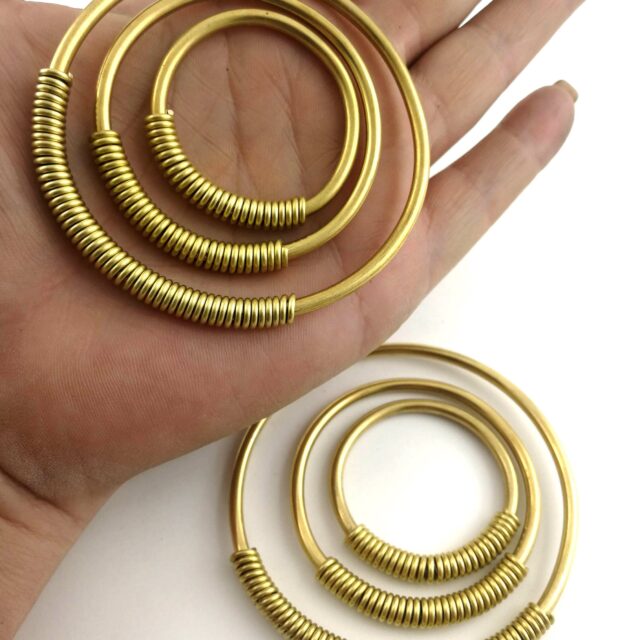 Brass Hoops Tesla Hoop Weights / 8g Hangers / Coil Earrings / Hoop Earrings  / Brass Earrings