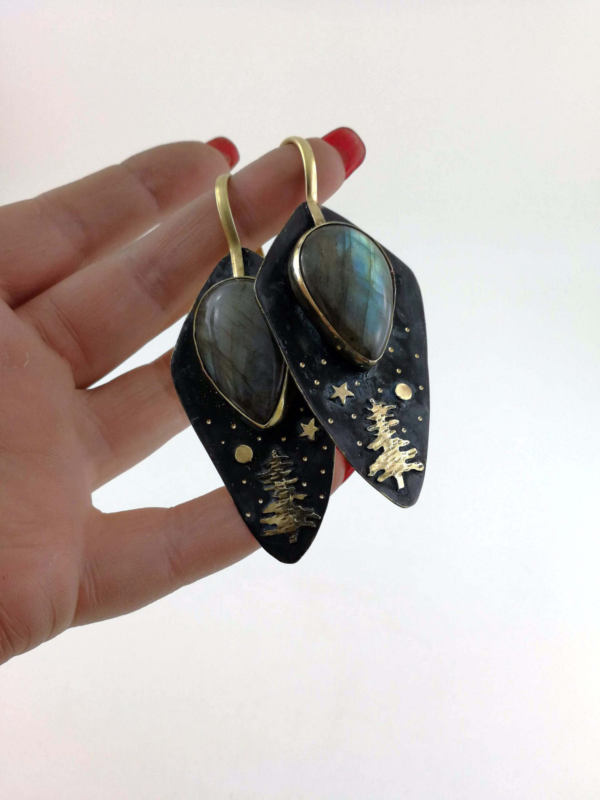 Large Labradorite Stone Ear Weights