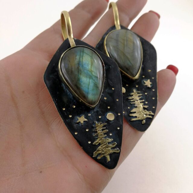 Large Labradorite Stone Ear Weights