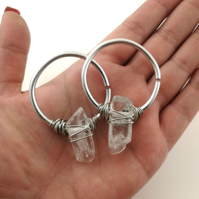 8 gauge Ear Weights Raw Stone Aluminium Tunnel Earrings