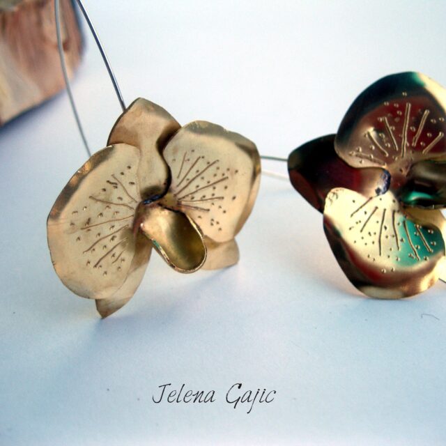Orchid Earrings  Artisan Brass Earrings