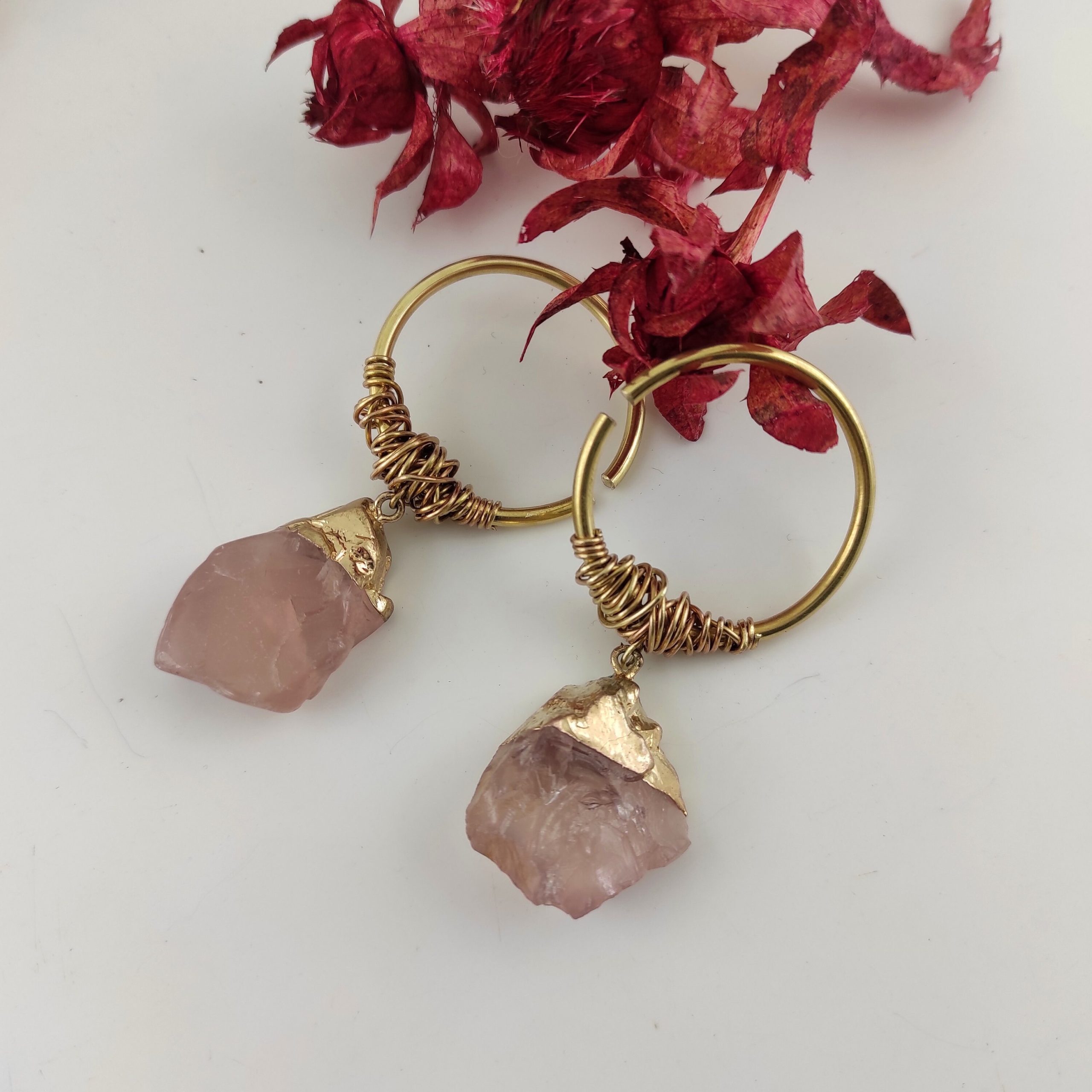 10 gauge Ear Weights Rose Quartz Tunnel Hangers