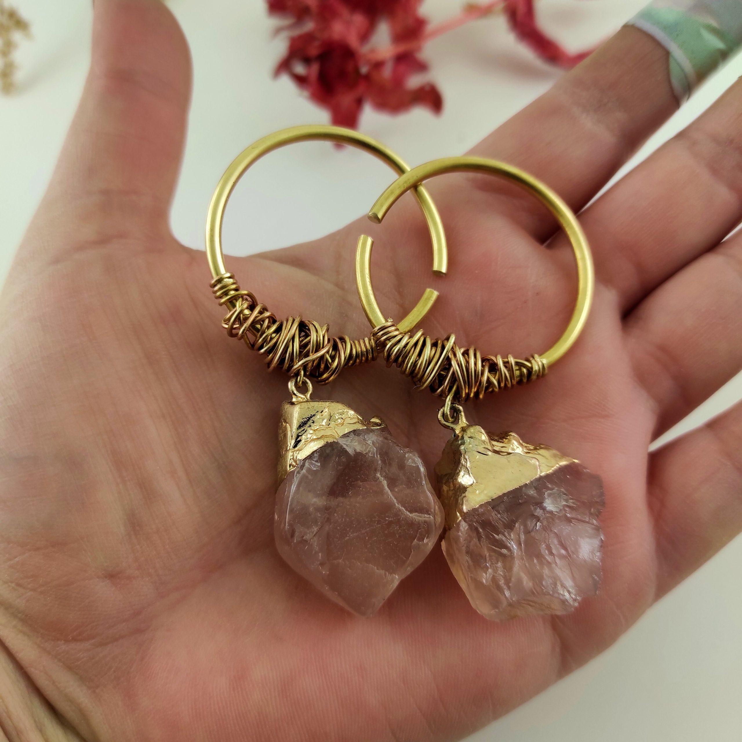 10 gauge Ear Weights Rose Quartz Tunnel Hangers