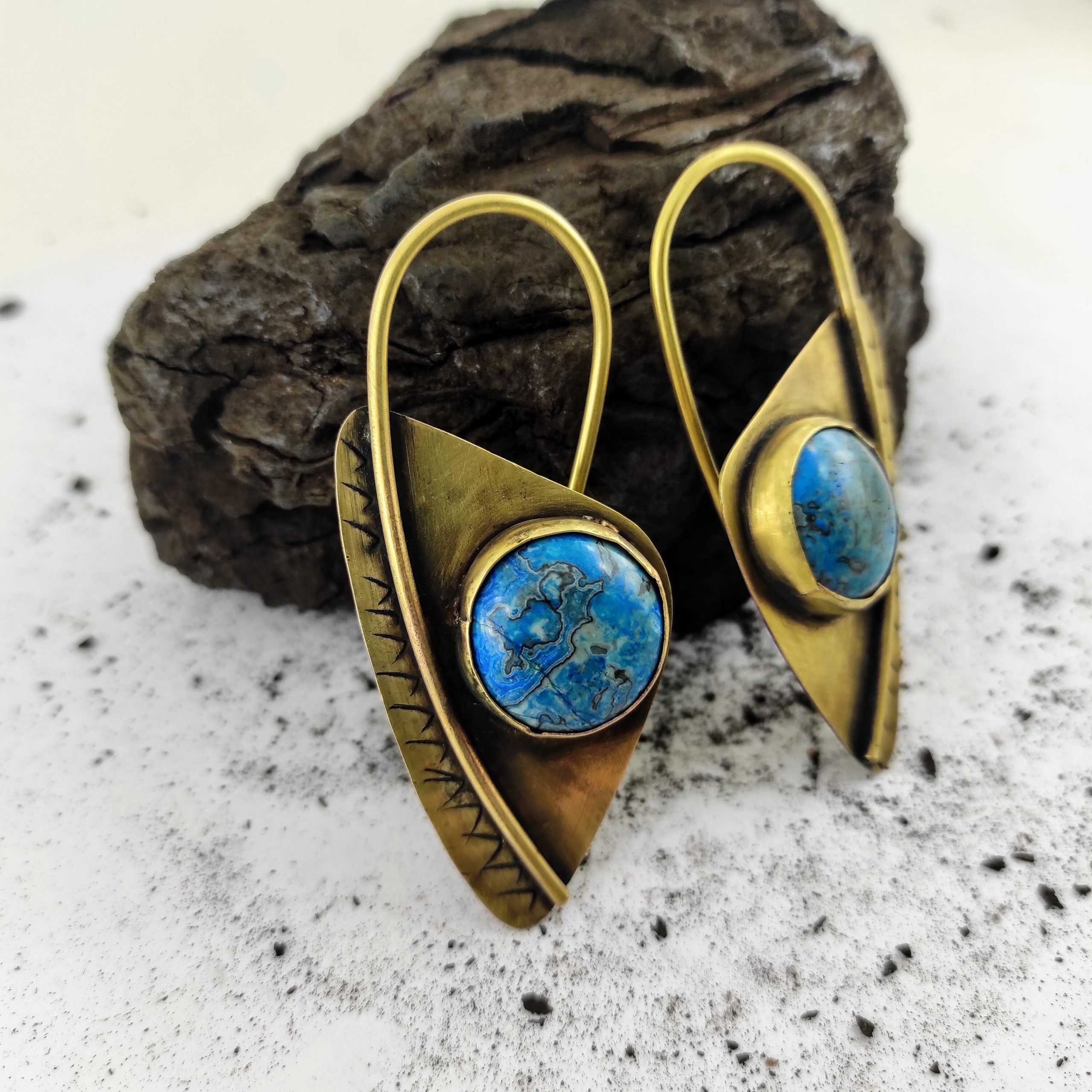 12 gauge Ear Weights / Plug Earrings / Stone Ear Weights /  2.95 inches hoop / Geometric earrings / Jasper Earrings