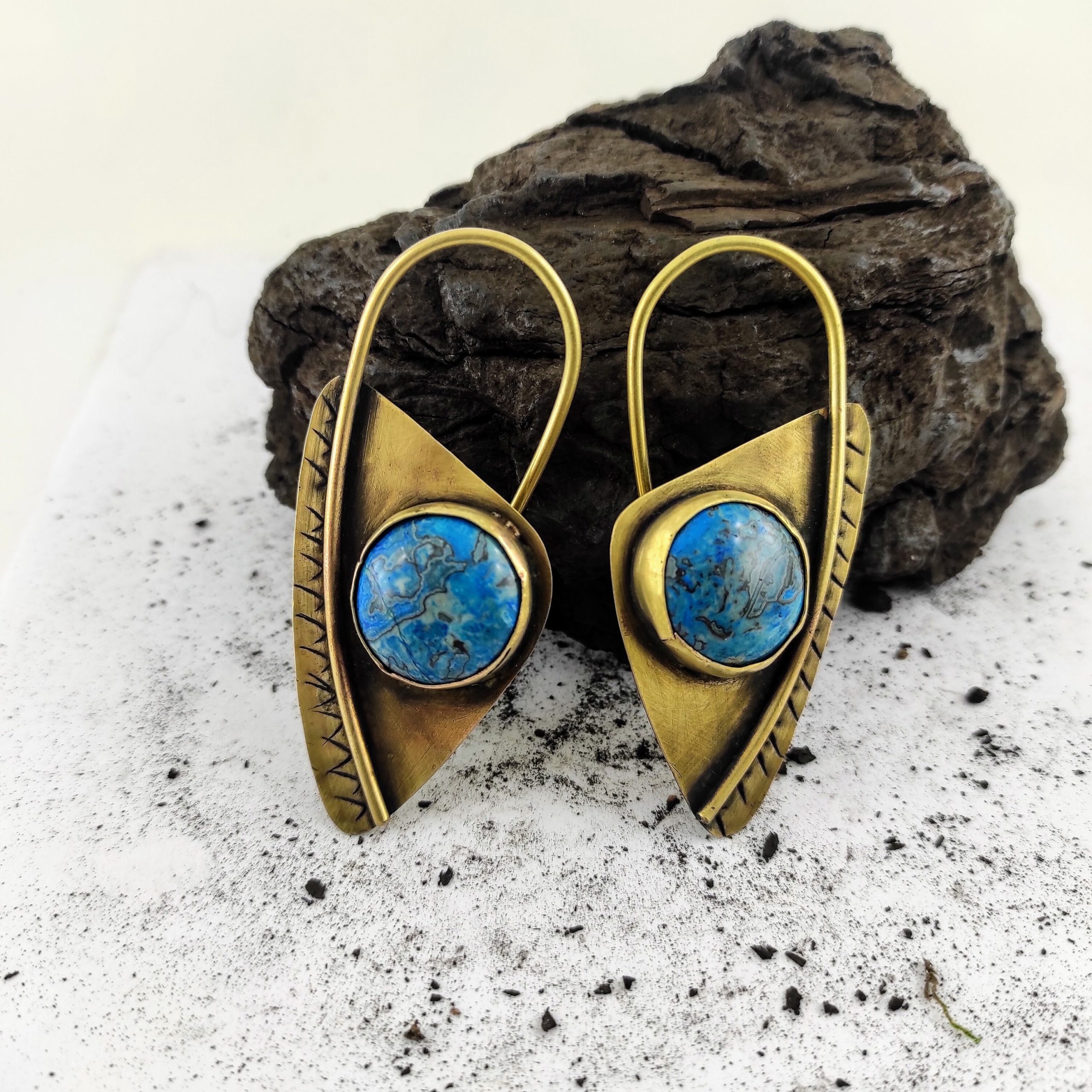 12 gauge Ear Weights / Plug Earrings / Stone Ear Weights /  2.95 inches hoop / Geometric earrings / Jasper Earrings