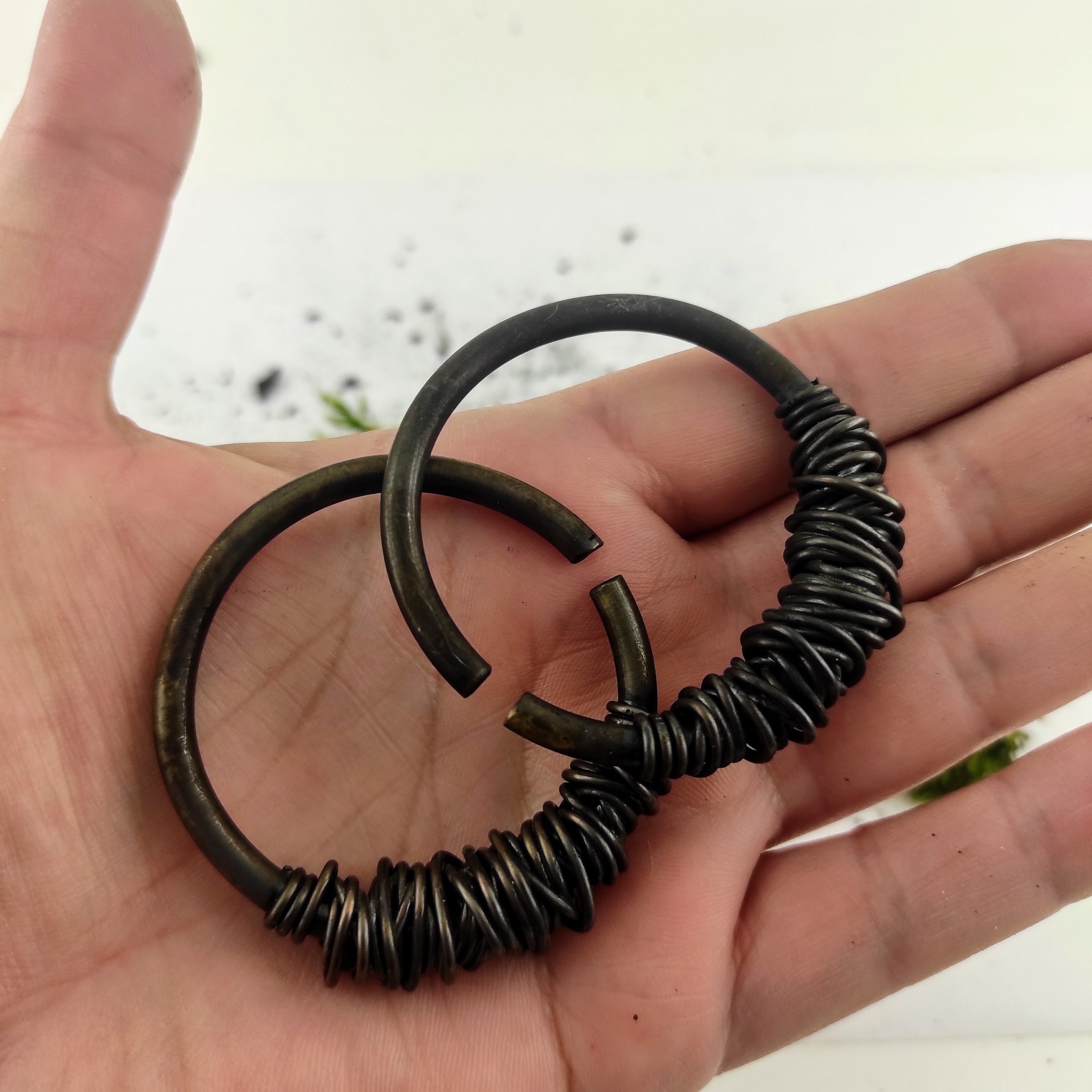 6 gauge Black Hoops / Ear Weights / Stretched Lobes / Rustic Earrings