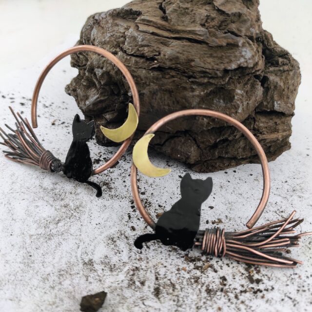 Witch Broom Earrings  10 gauge Ear Weights Halloween Earrings