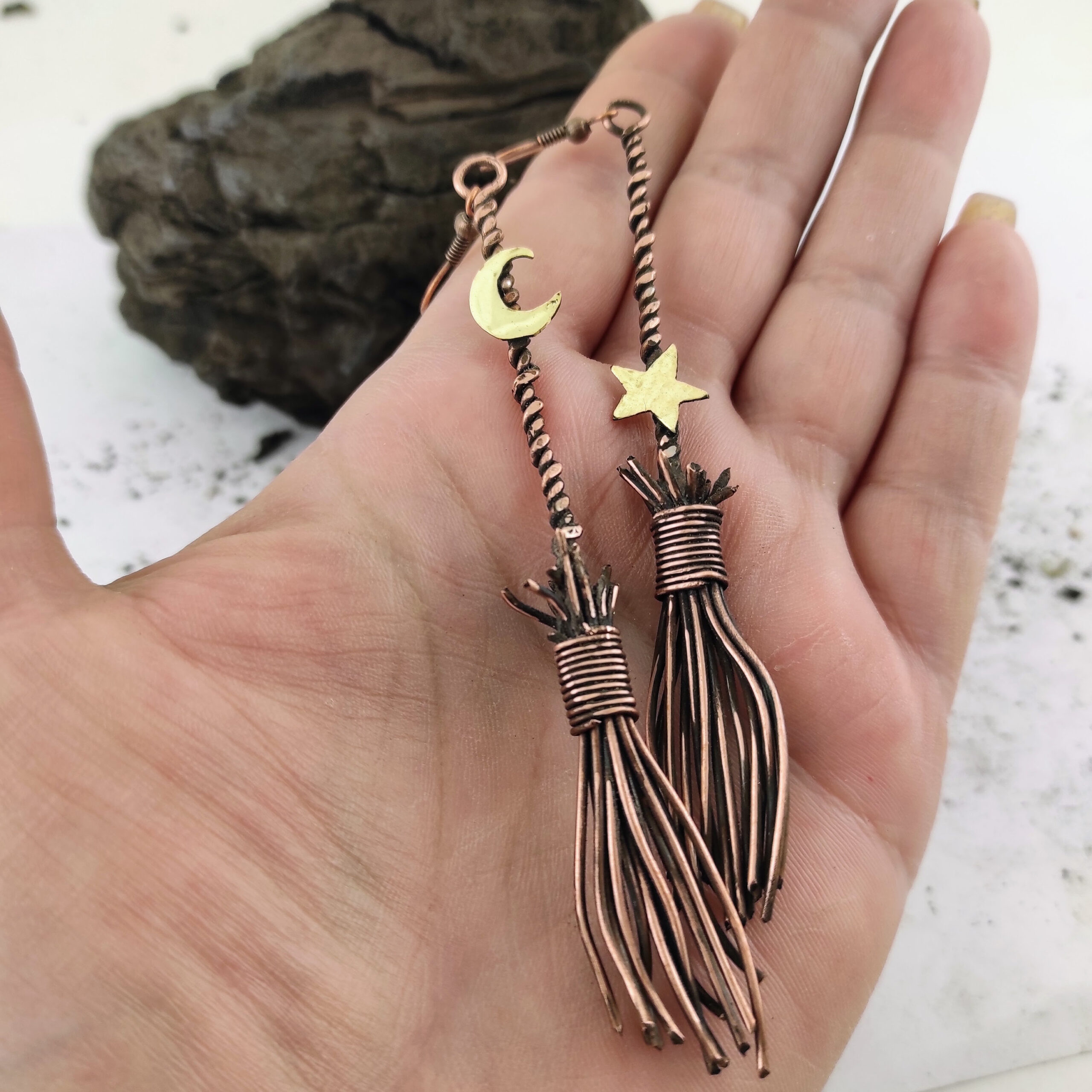 Witch Broomstick Earrings Halloween Earrings Celestial Earrings