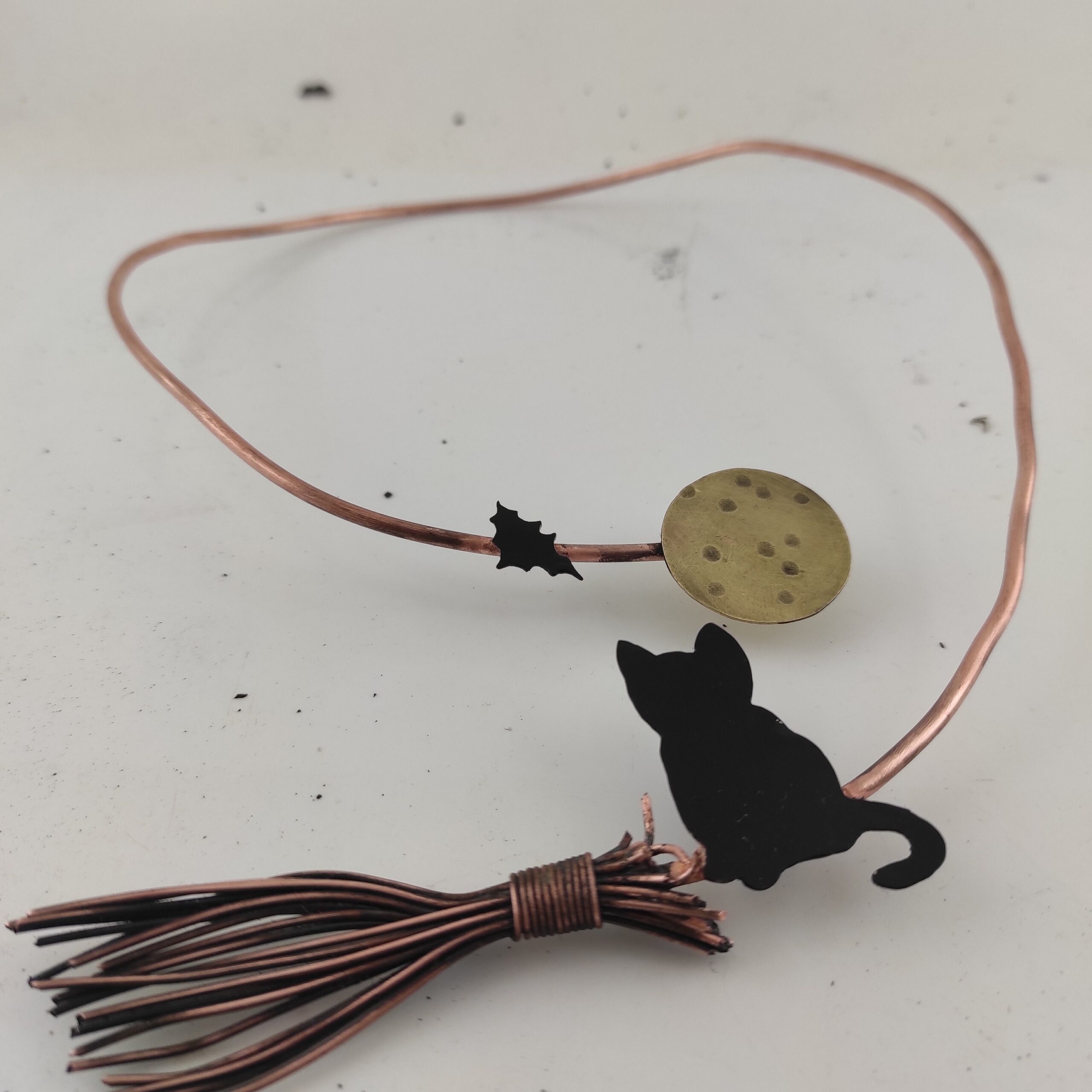 Broom Necklace / Witch Collar / Cat Charm Necklace / Witch Necklace / Broomstick Necklace