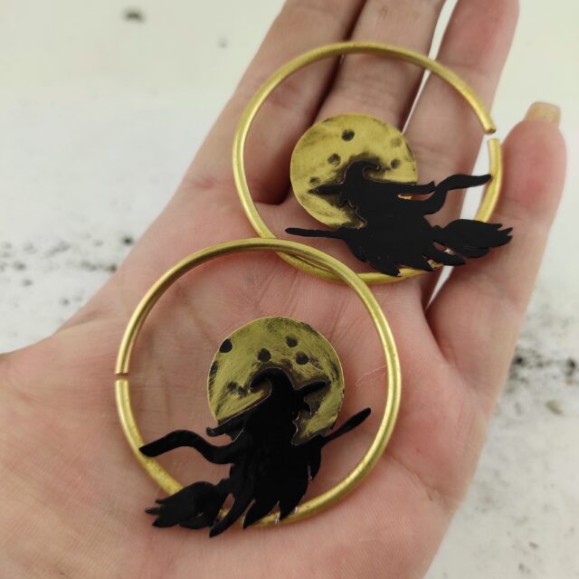 Witch  Earrings 10 gauge Ear Weights Halloween Earrings Stretched Lobes