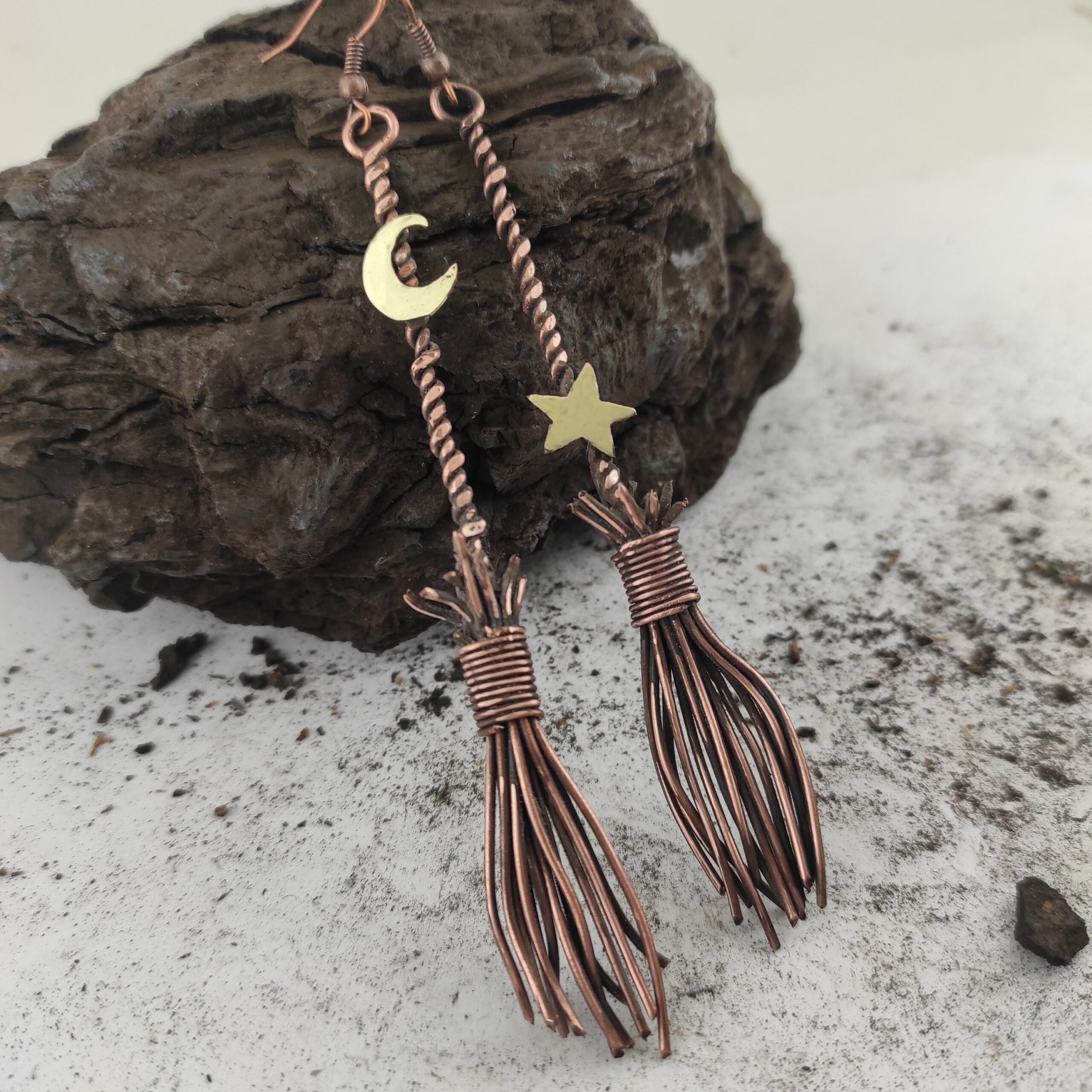 Witch Broomstick Earrings Halloween Earrings Celestial Earrings