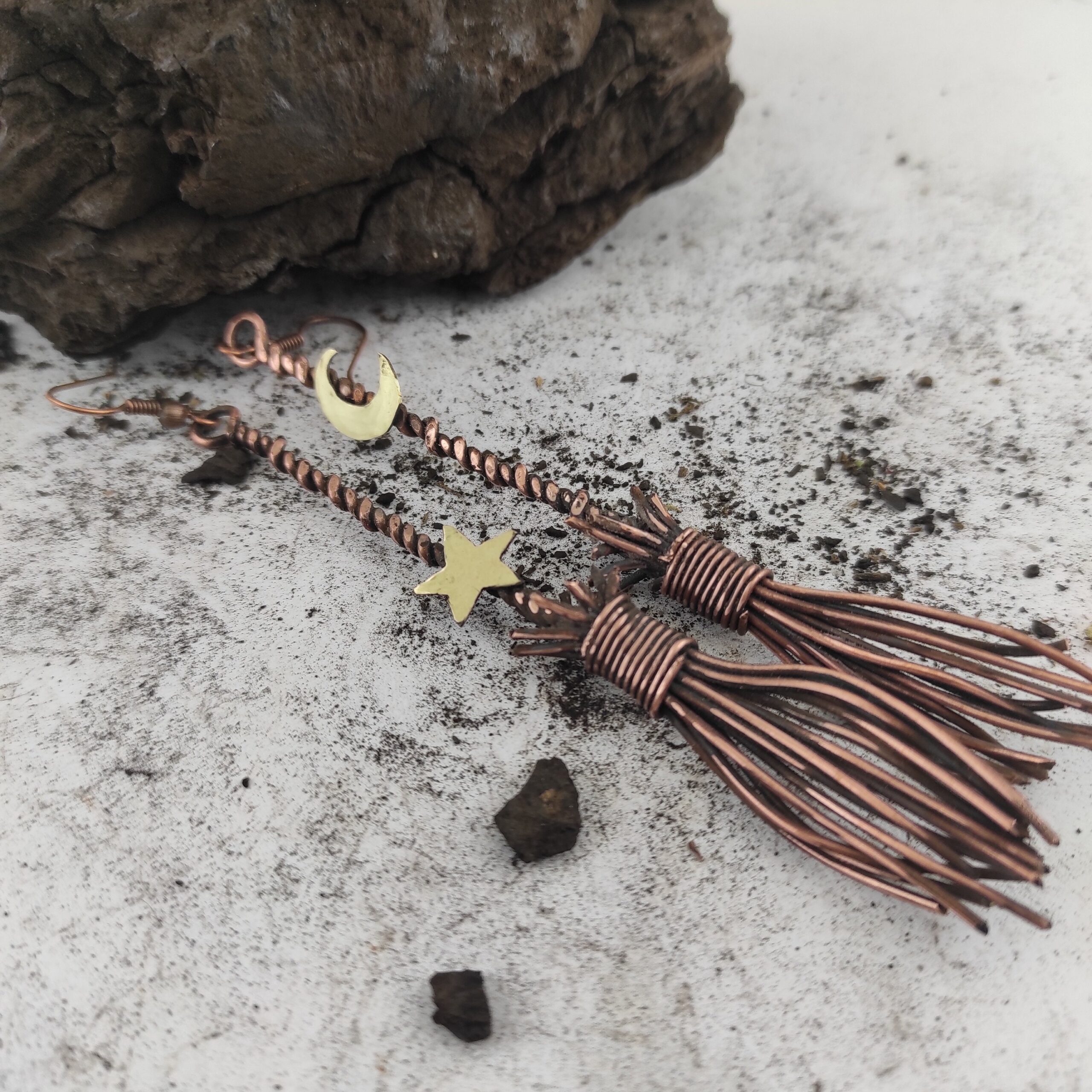 Witch Broomstick Earrings Halloween Earrings Celestial Earrings