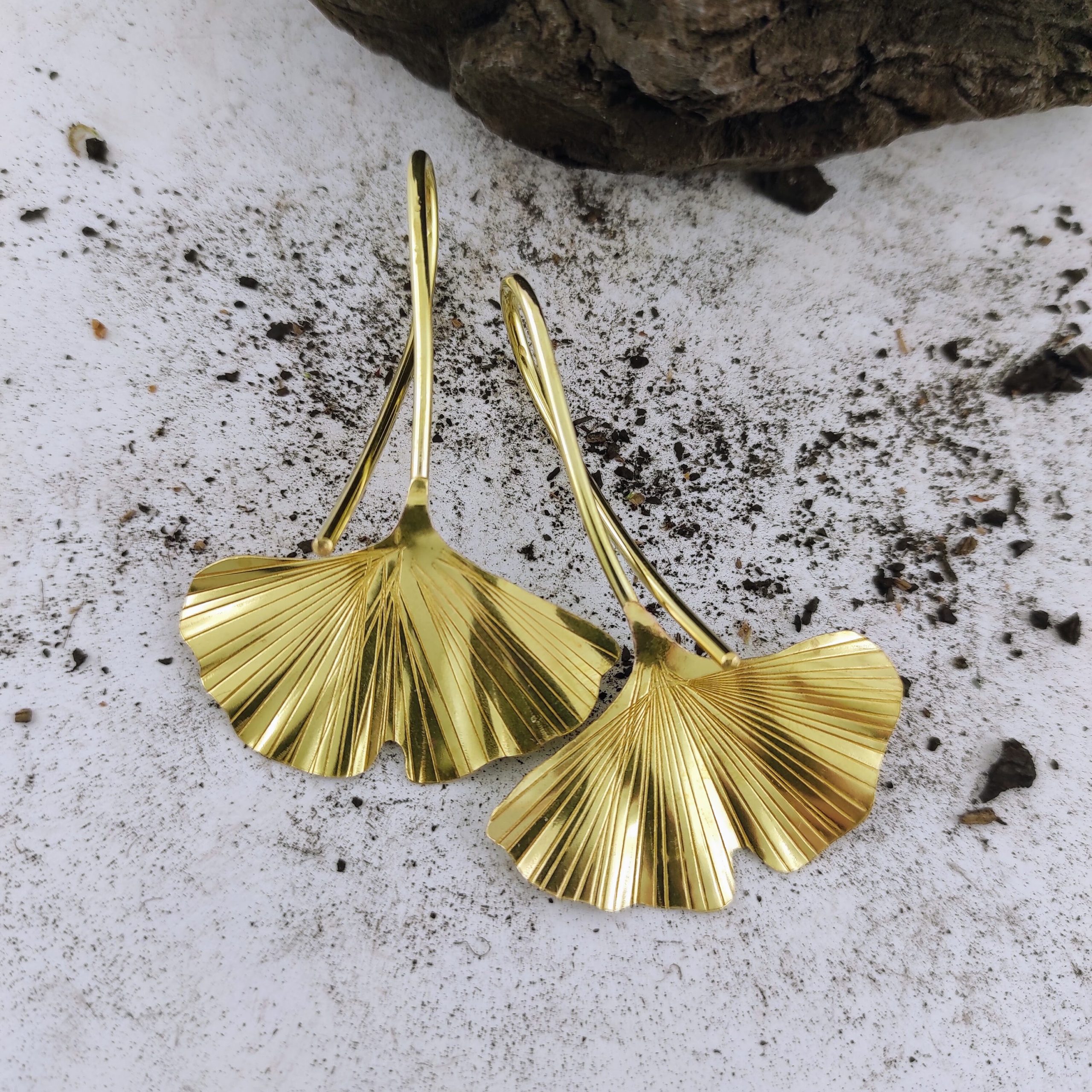 Ginkgo Earrings  Ear Weights   Dangle Earrings  Brass Earrings  12 gauge earrings