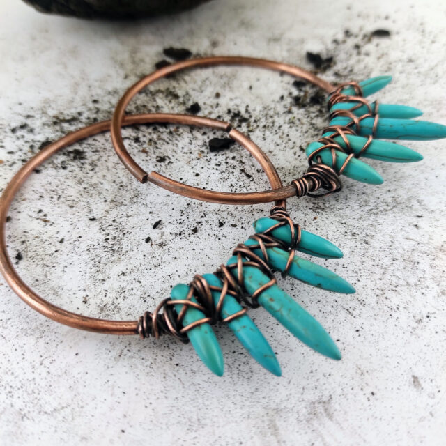 Turquoise Earrings Big Hoops Ear Weights 10 gauge Hoops