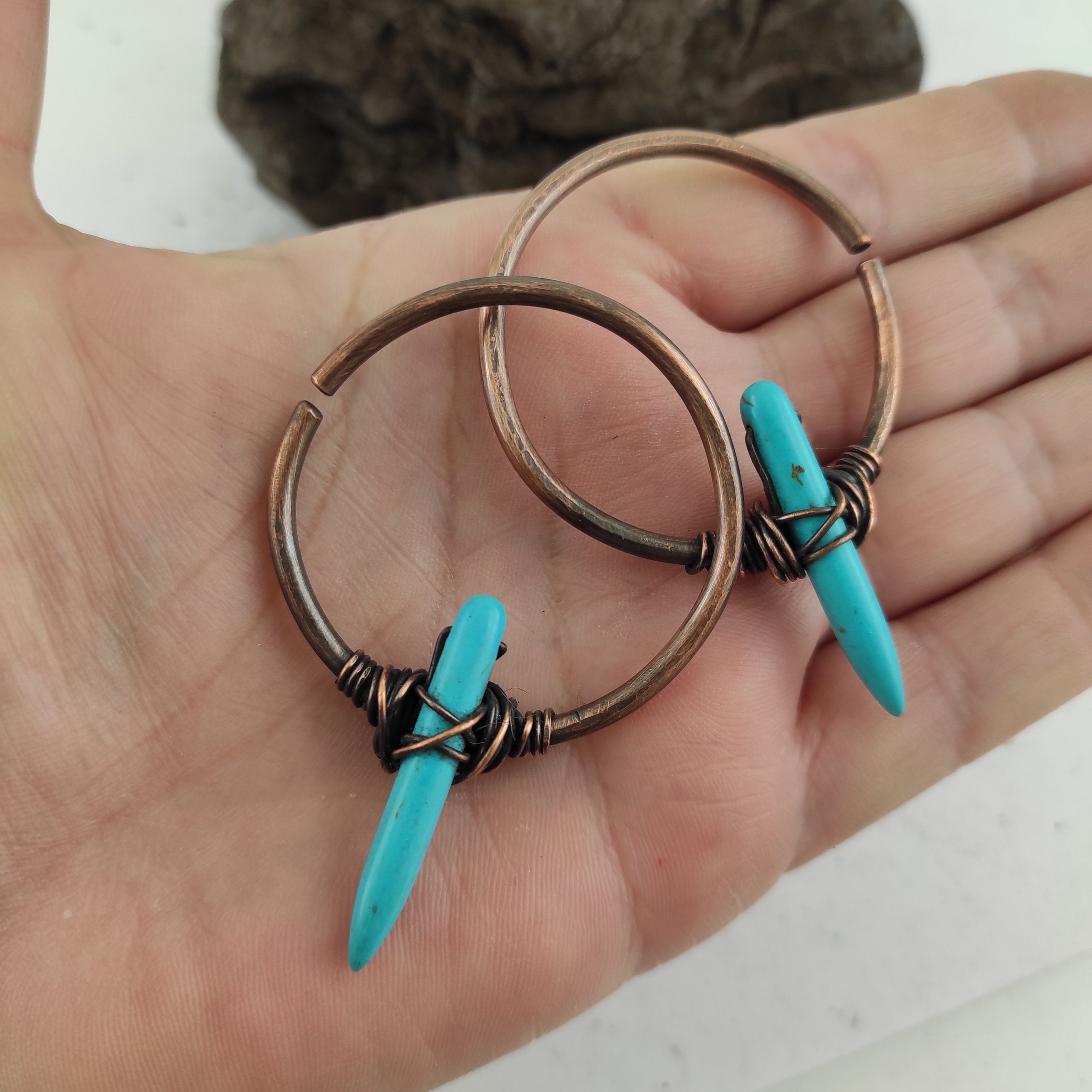 Turquoise Ear Weights Rustic Ear Hoops  Turquoise Earrings