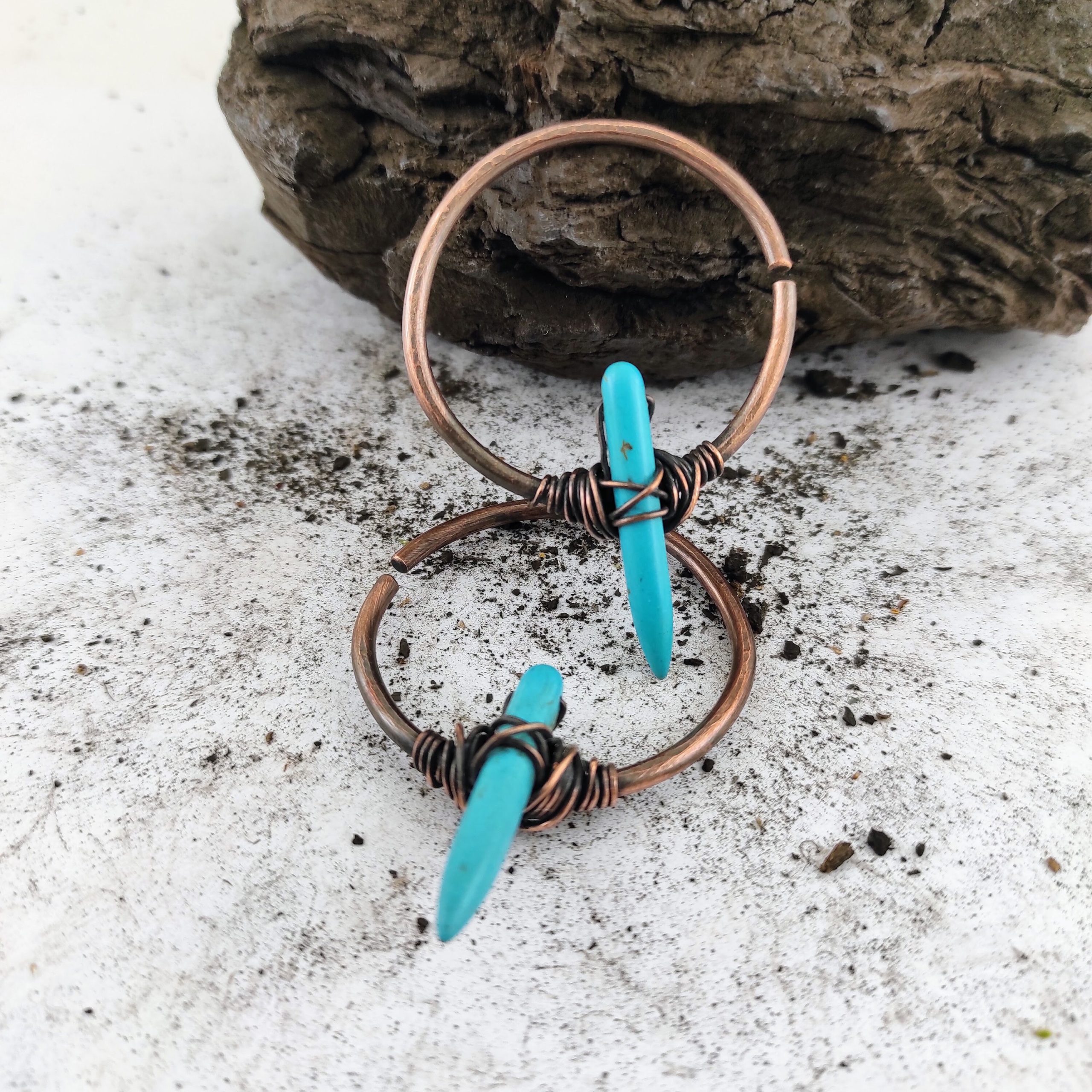 Turquoise Ear Weights Rustic Ear Hoops  Turquoise Earrings