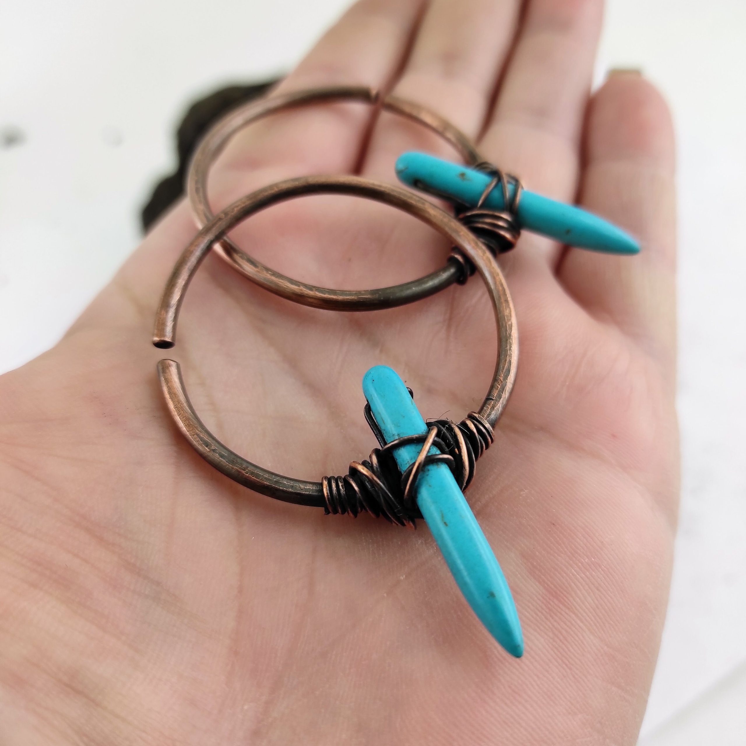 Turquoise Ear Weights Rustic Ear Hoops  Turquoise Earrings