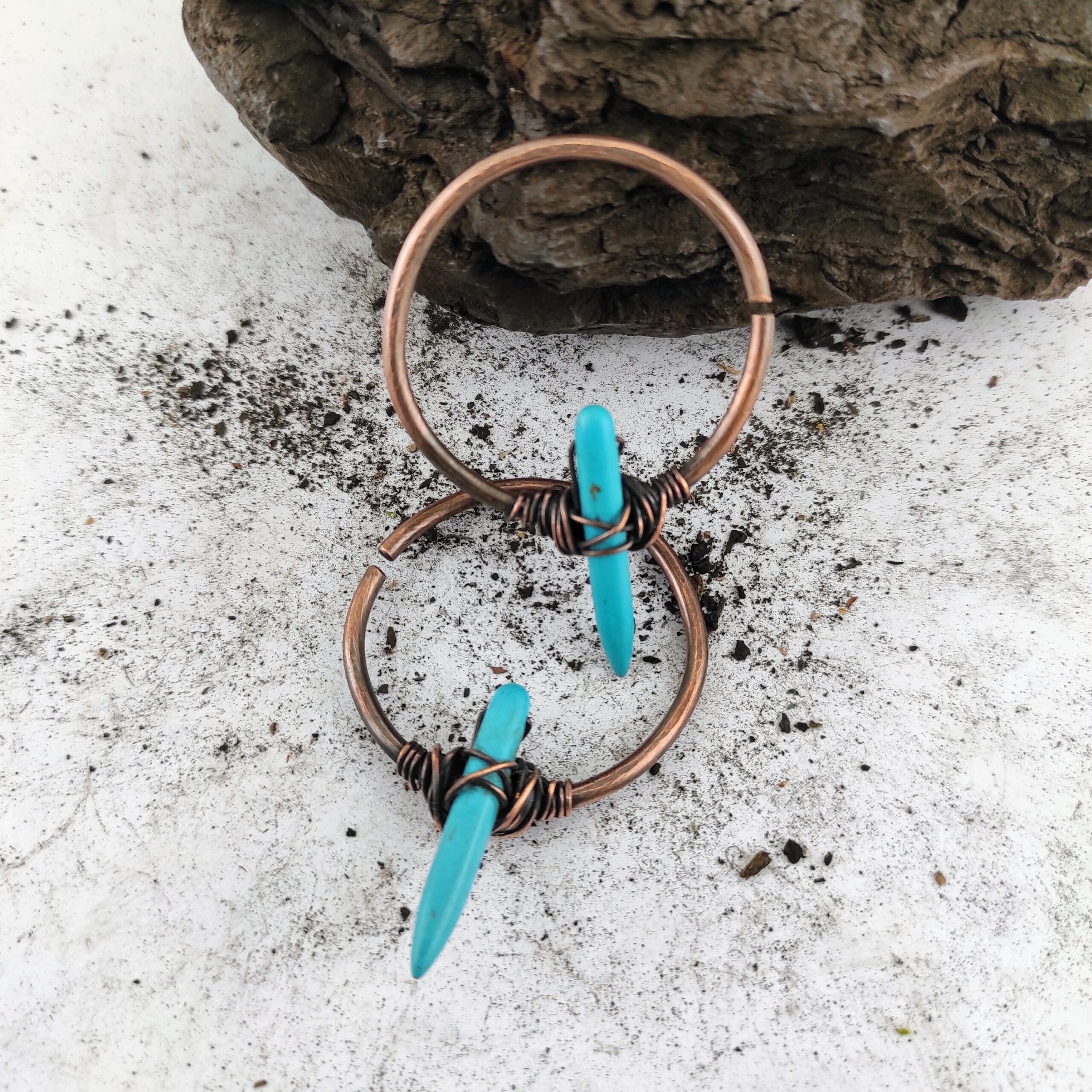 Turquoise Ear Weights Rustic Ear Hoops  Turquoise Earrings