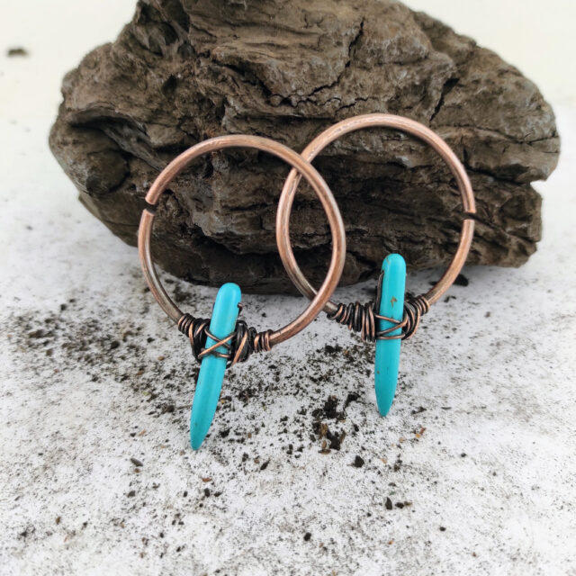 Turquoise Ear Weights Rustic Ear Hoops  Turquoise Earrings
