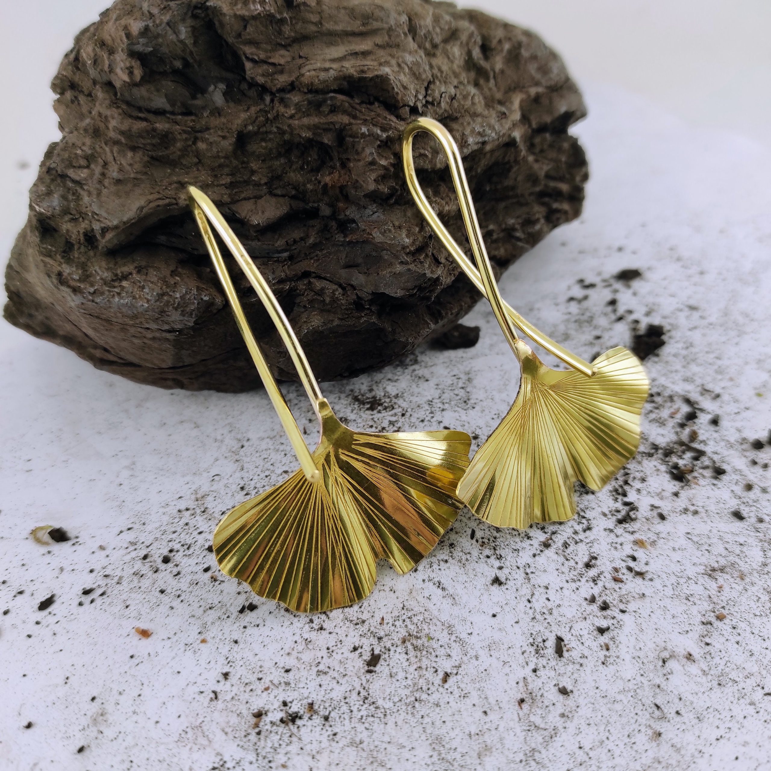 Ginkgo Earrings  Ear Weights   Dangle Earrings  Brass Earrings  12 gauge earrings