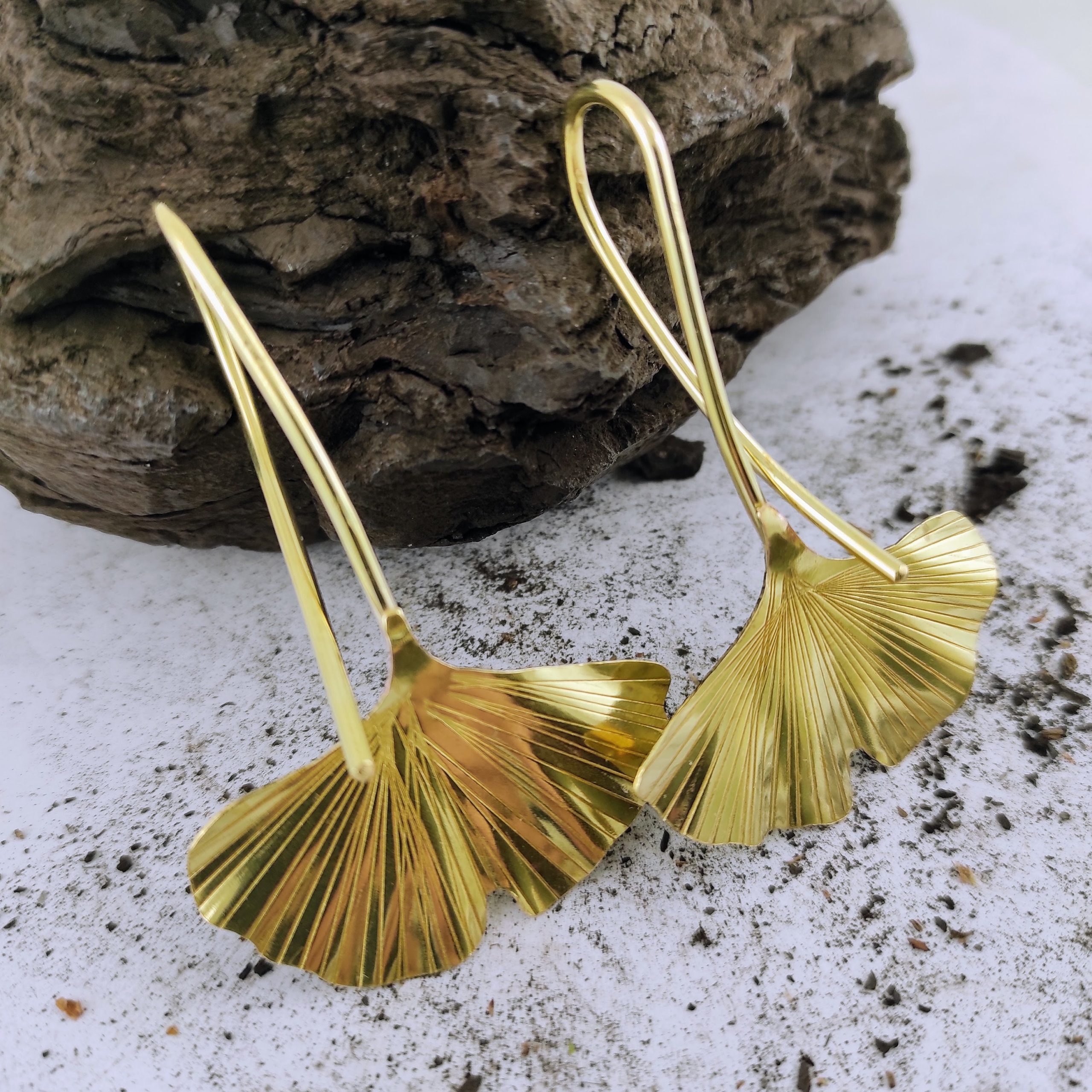 Ginkgo Earrings  Ear Weights   Dangle Earrings  Brass Earrings  12 gauge earrings