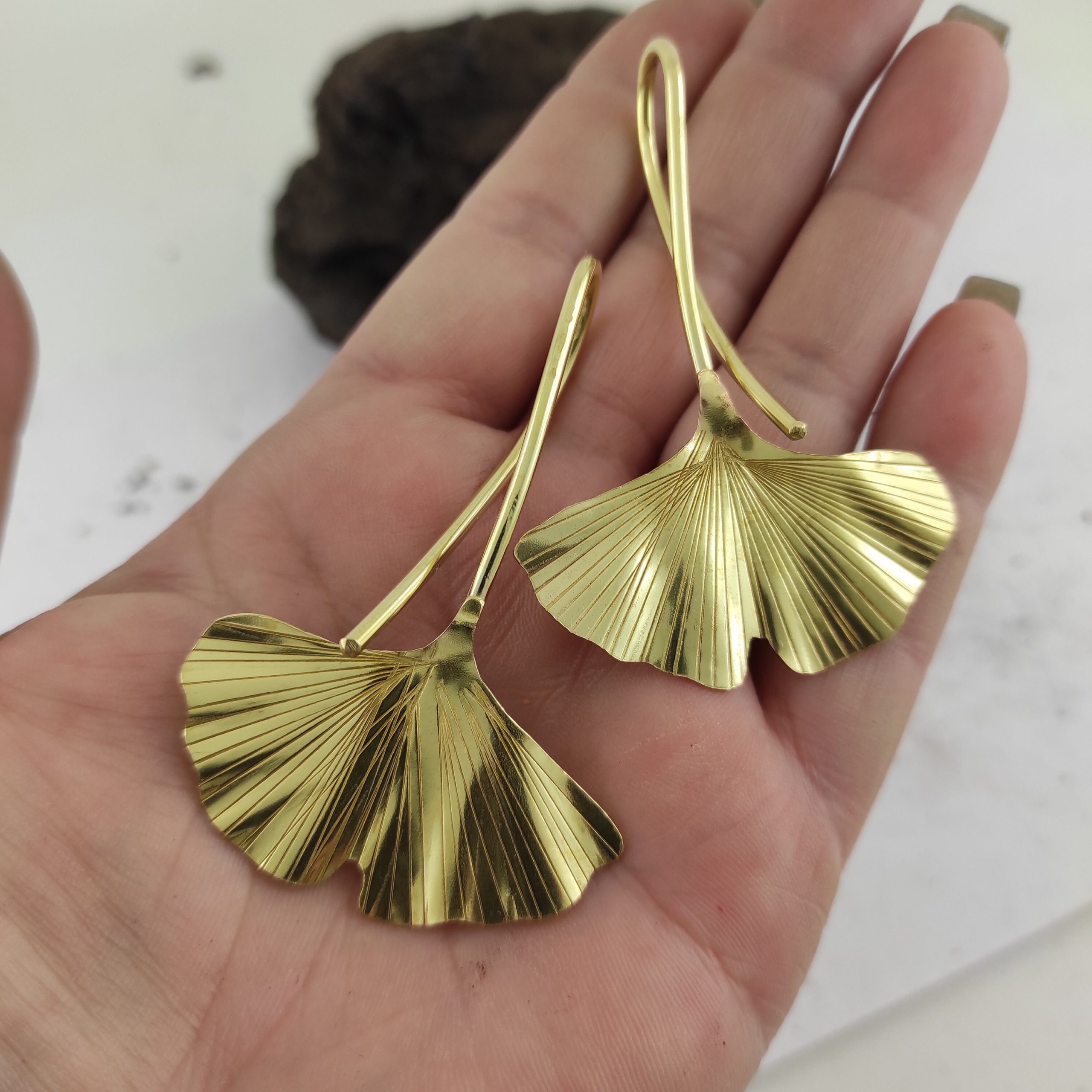 Ginkgo Earrings  Ear Weights   Dangle Earrings  Brass Earrings  12 gauge earrings