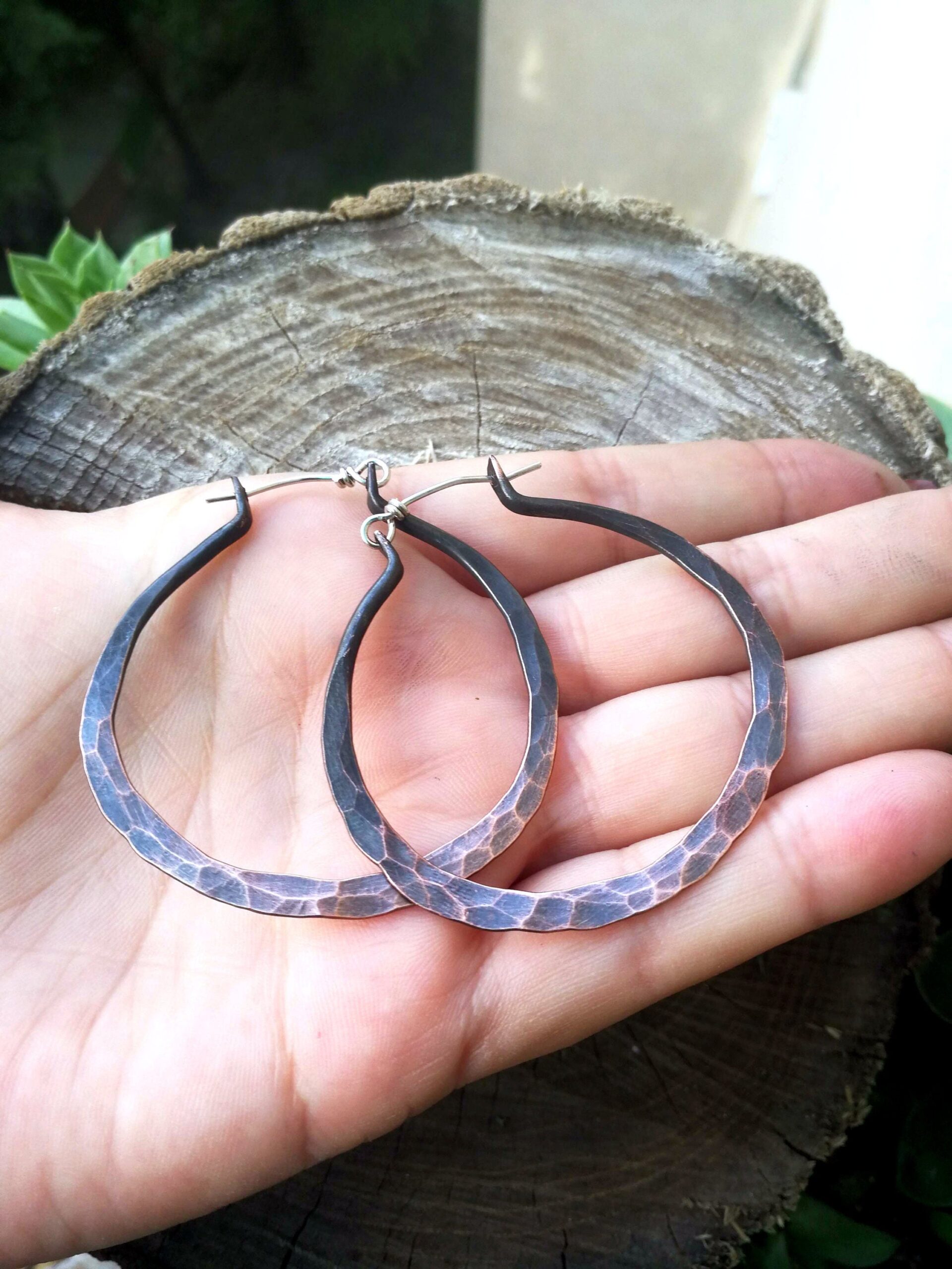 Hammered Hoop Earrings Ombre Hammered Hoops  Copper  hoops – Streatched Ear