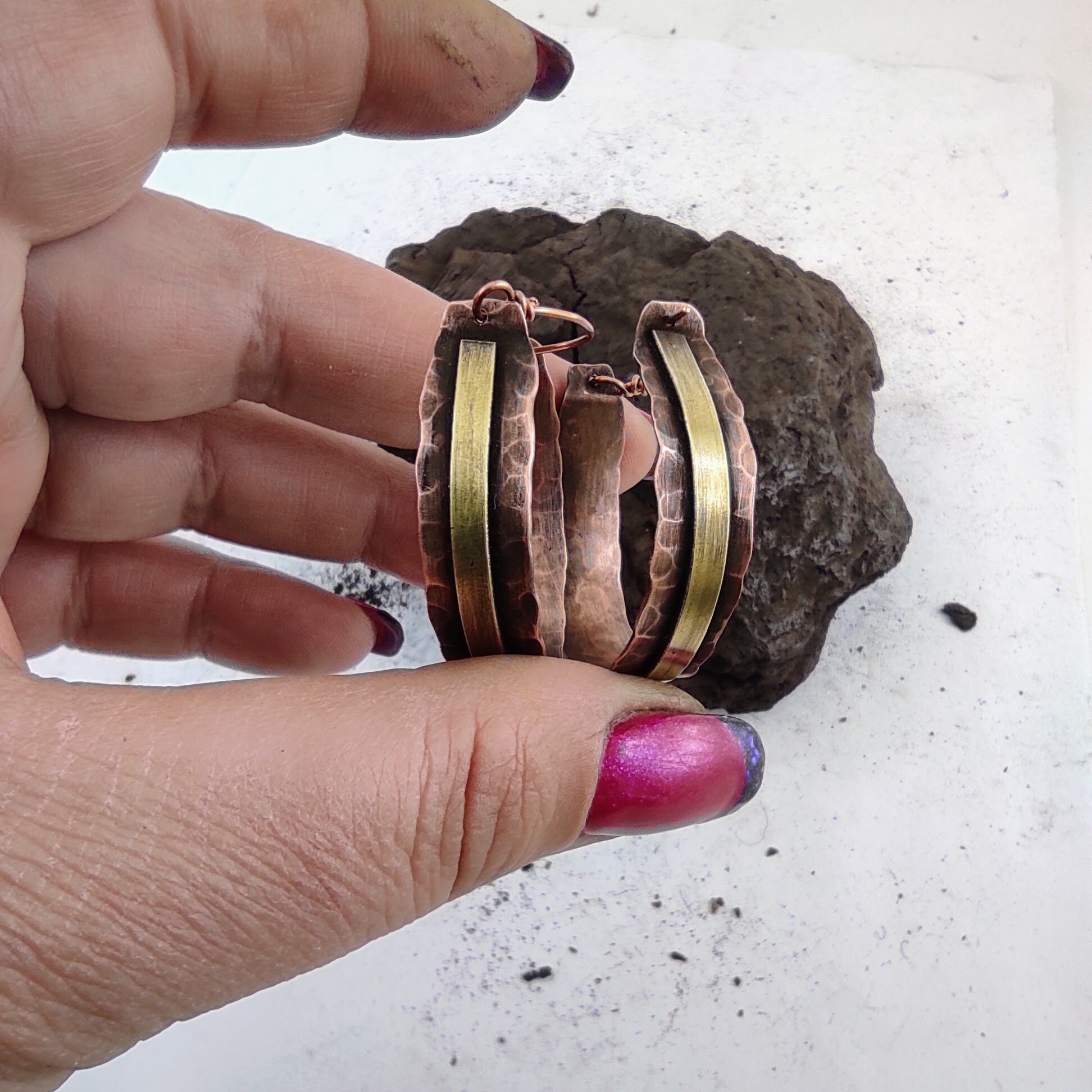 Copper hoop earrings , Hammered Hoops Copper Earrings Rustic Hoop Earrings Bohemian Earrings Antique Hoops