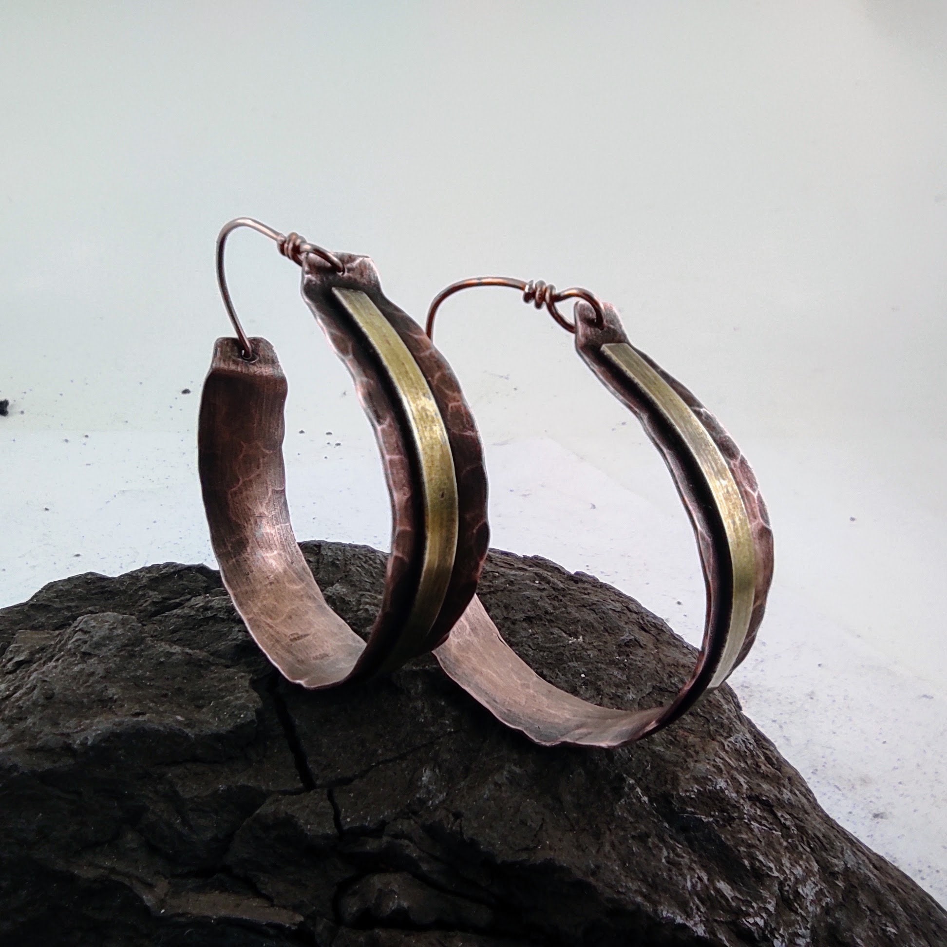 Copper hoop earrings , Hammered Hoops Copper Earrings Rustic Hoop Earrings Bohemian Earrings Antique Hoops