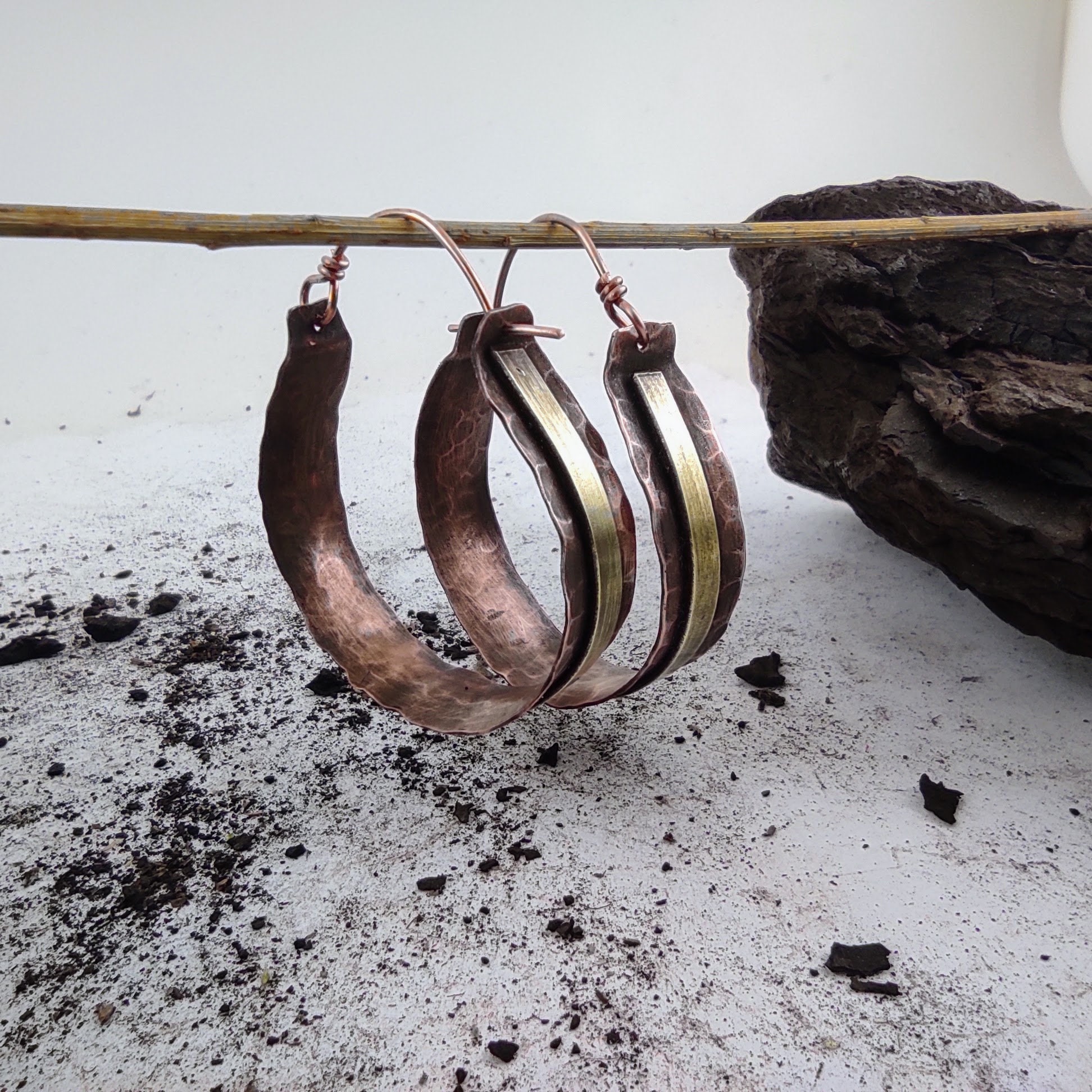 Copper hoop earrings , Hammered Hoops Copper Earrings Rustic Hoop Earrings Bohemian Earrings Antique Hoops