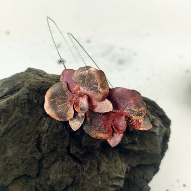 Orchid Earrings / Copper Earrings / Flower Earrings / Orchid Jewelry /  Artisan Earrings / Charm Earrings
