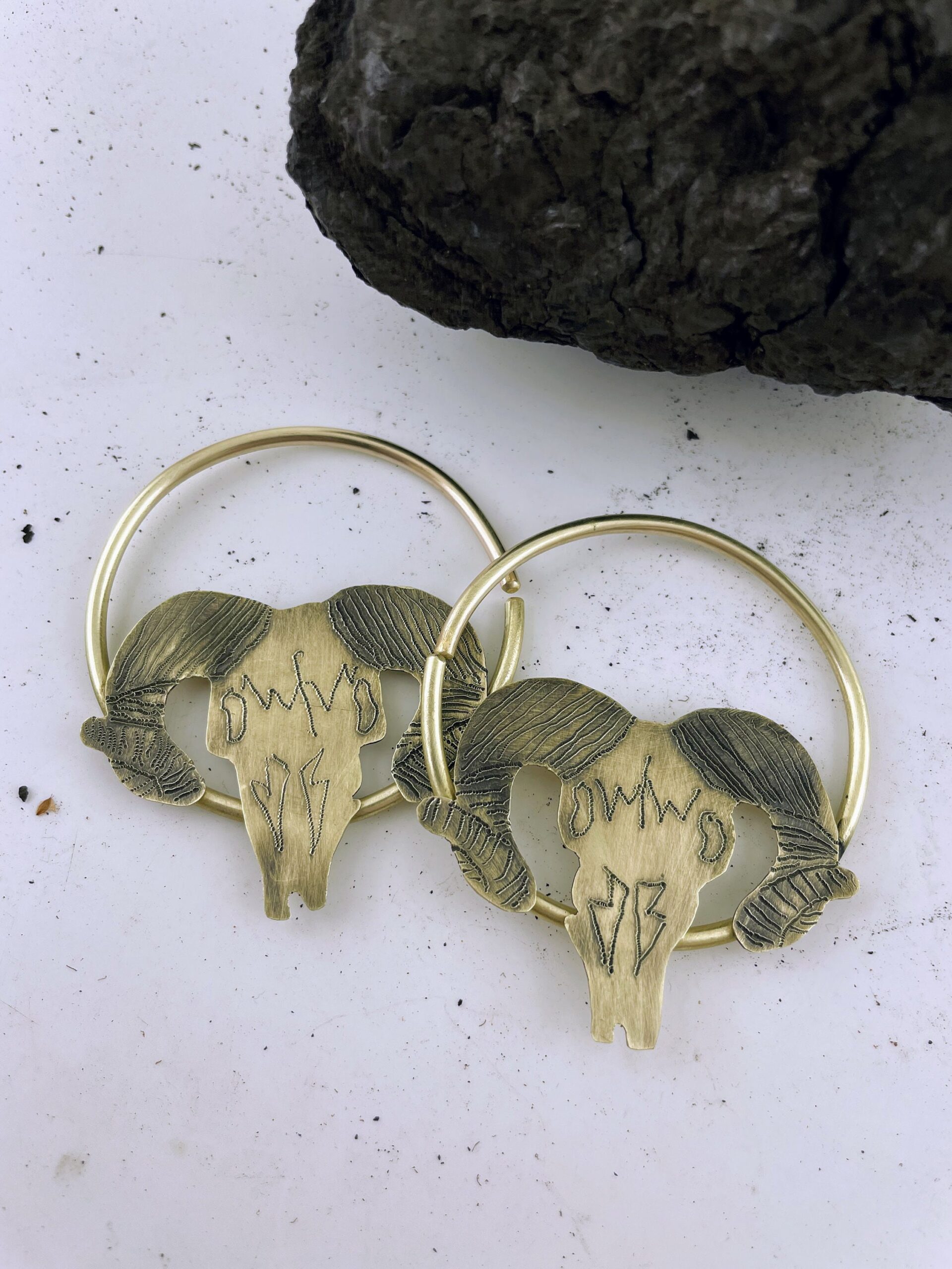 Animal Skull Hoops Brass Hoops for Plugs 10 gauge Ear Weights Skull Earrings