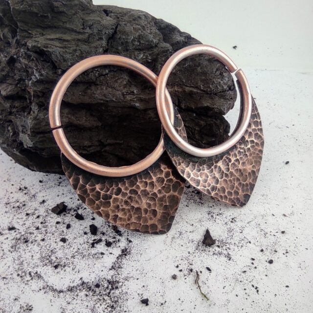 Rustic Copper Ear Weights / 8 gauge Hammered Hoop Earrings / Stretched Ears / Tunnel Earrings / Gauged Jewelry