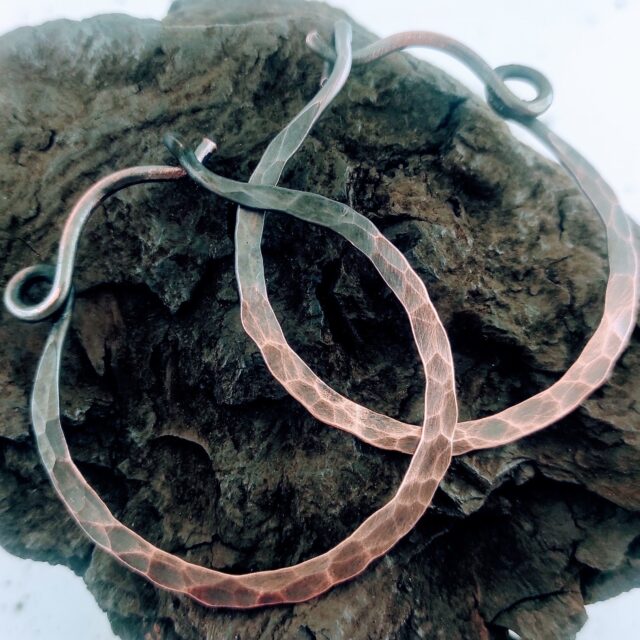 Rustic Copper Hoop Earrings 10 gauge Stretched Ear Hammered Ear Weights