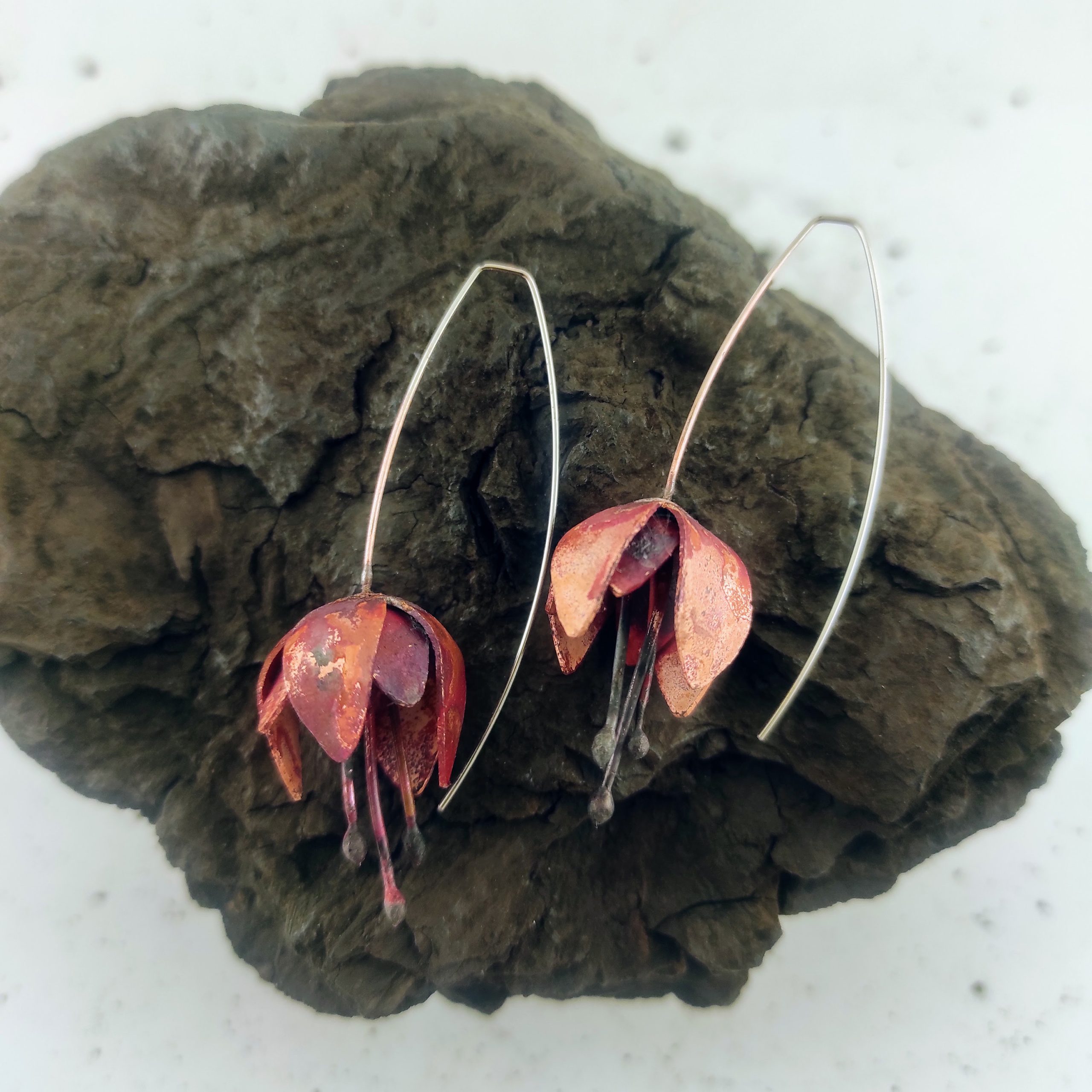 Flower Earrings Copper Earrings Dangle Earrings Botanica Jewelry Wedding Earrings Long Flower earrings