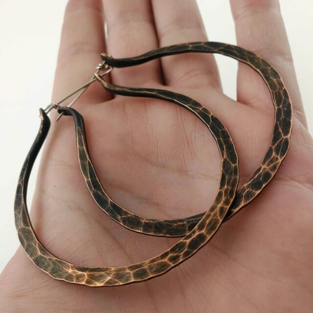 Copper Hoops Earrings / Rustic Hoop  Earrings / Hammered Copper Earrings / Hammered Hoops / Everyday Hoops